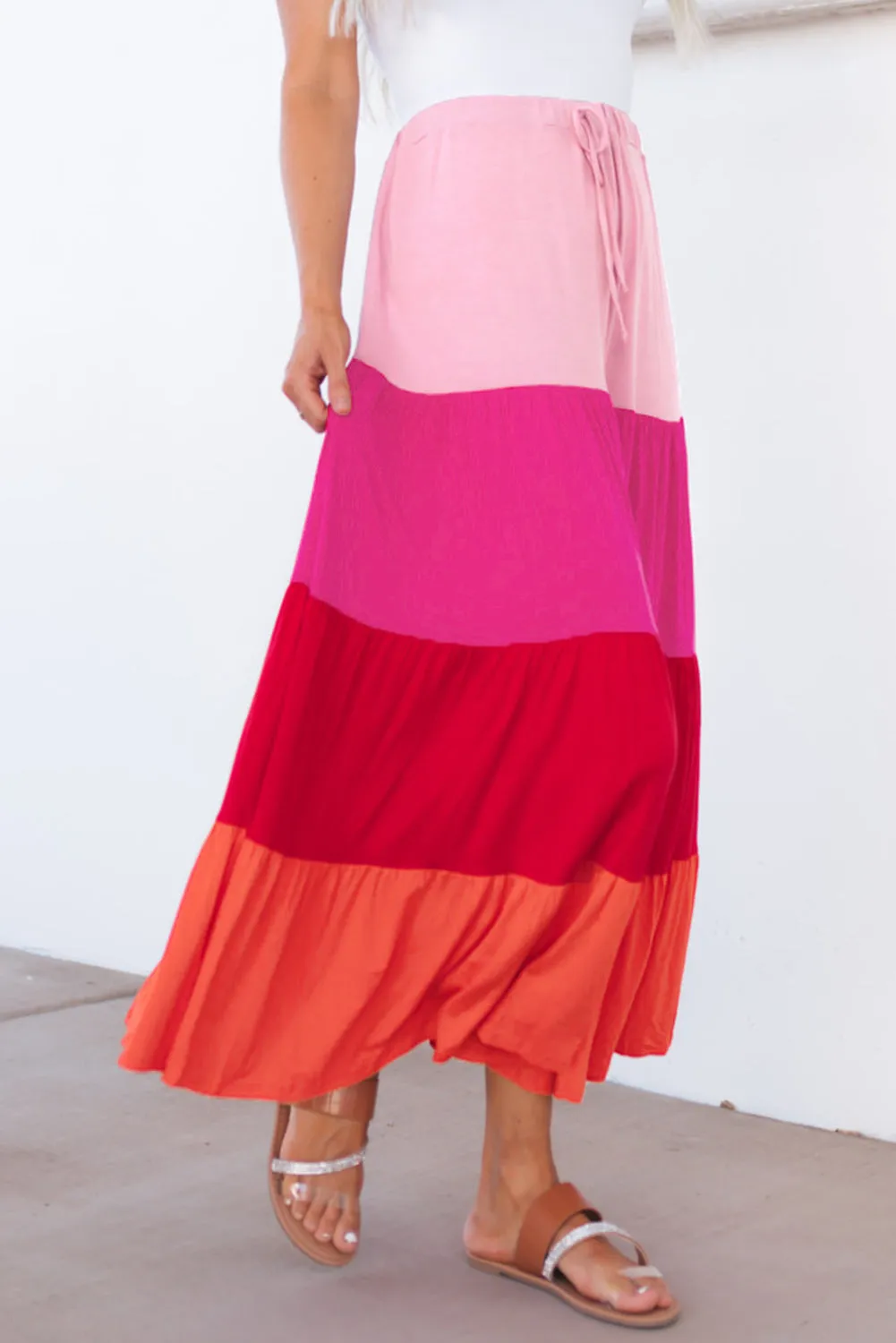 Color Block Tiered Maxi Skirt