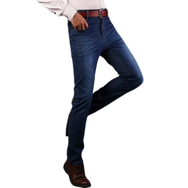 Cotton Breathable Long Jeans for Men High Elastic Slim Straight Leg