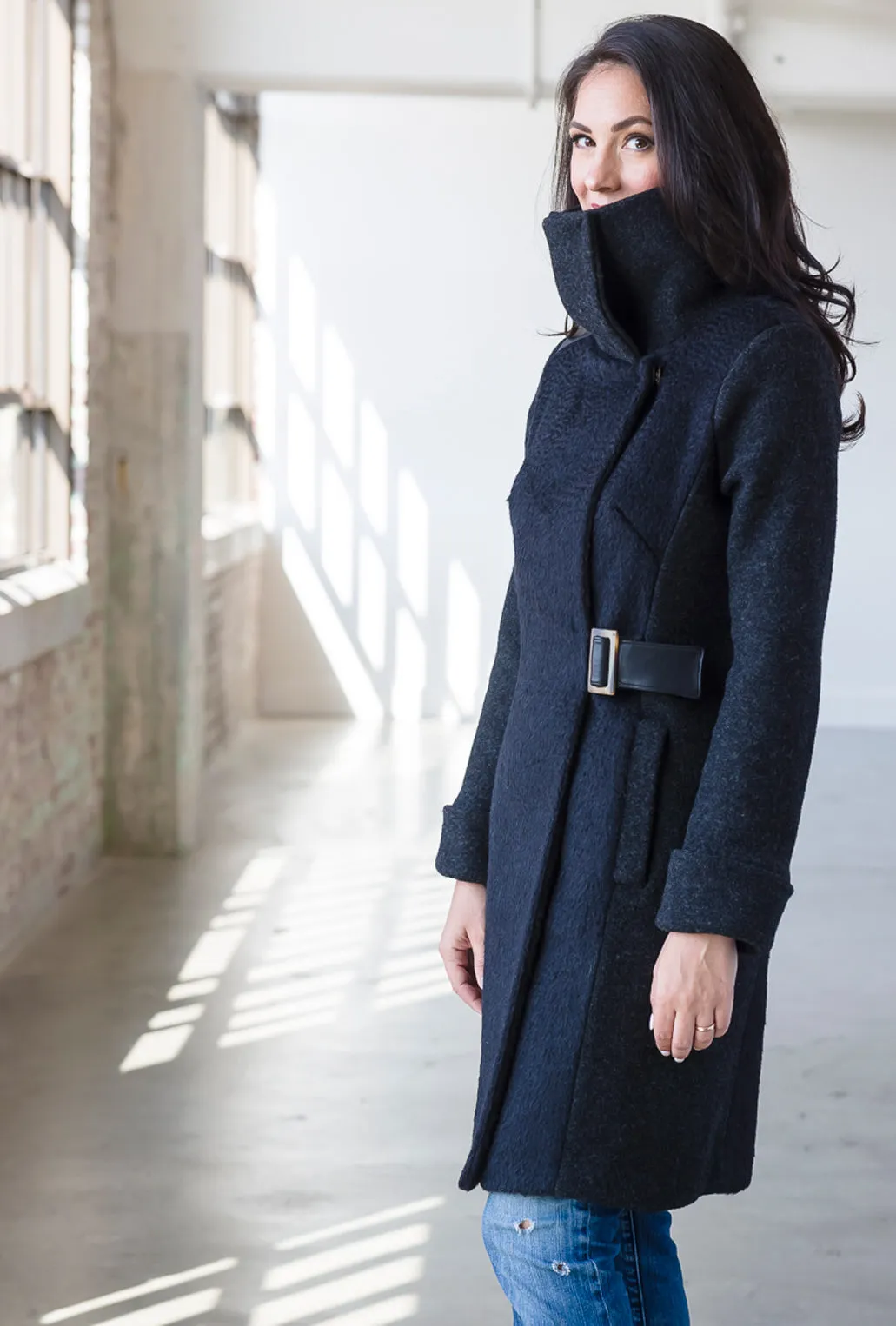 COWL NECK COAT · black alpaca