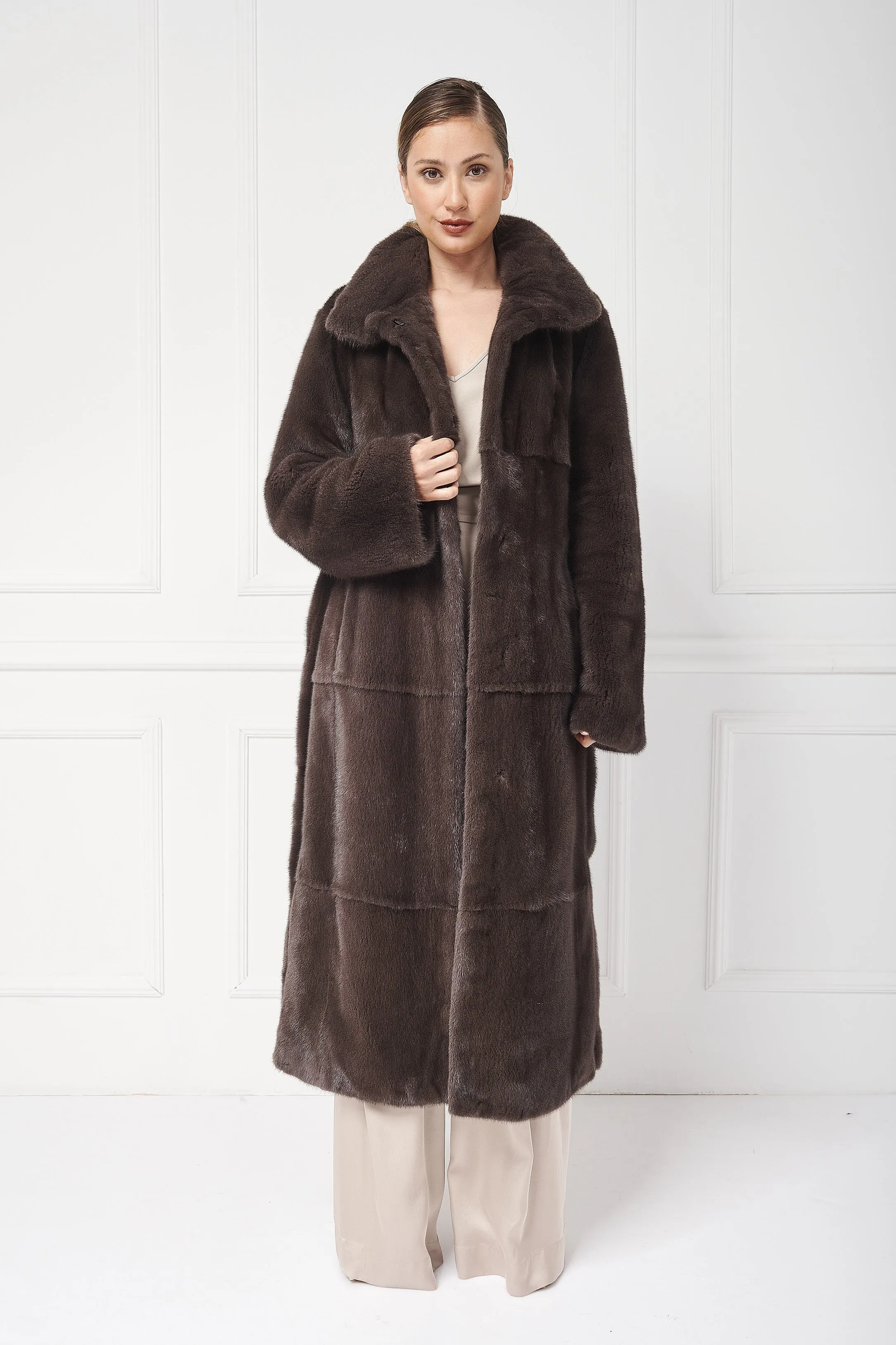 Cozy Long Mink Coat with stand up Collar