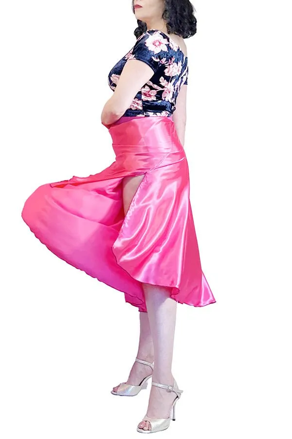 creamy pink satin full circle skirt with slits