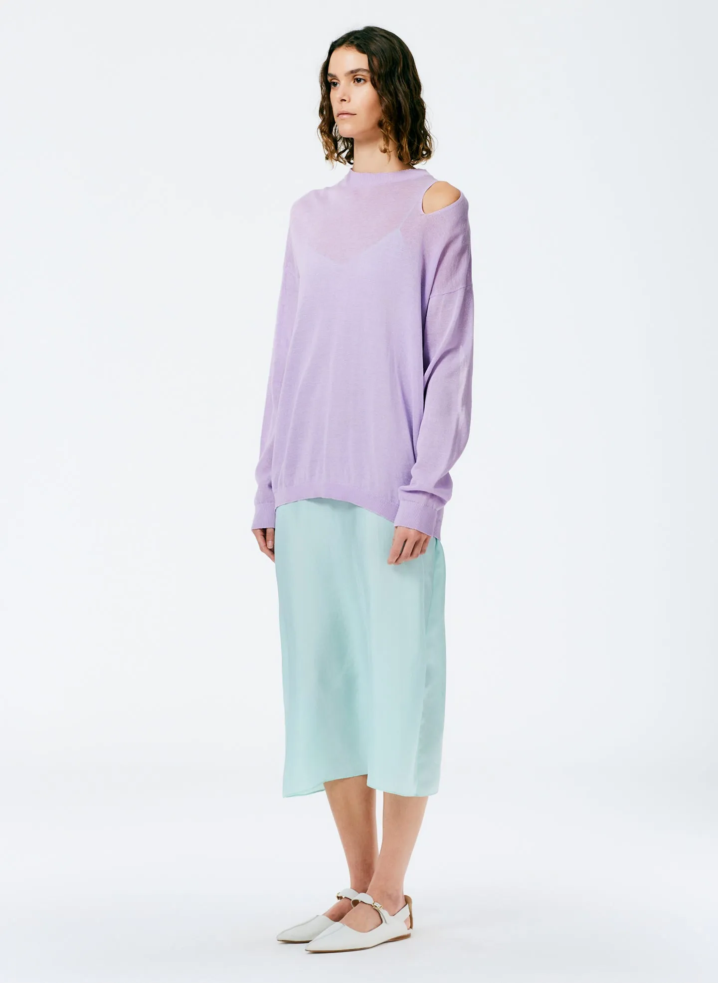 Crispy Viscose Slit Detail Oversized Pullover