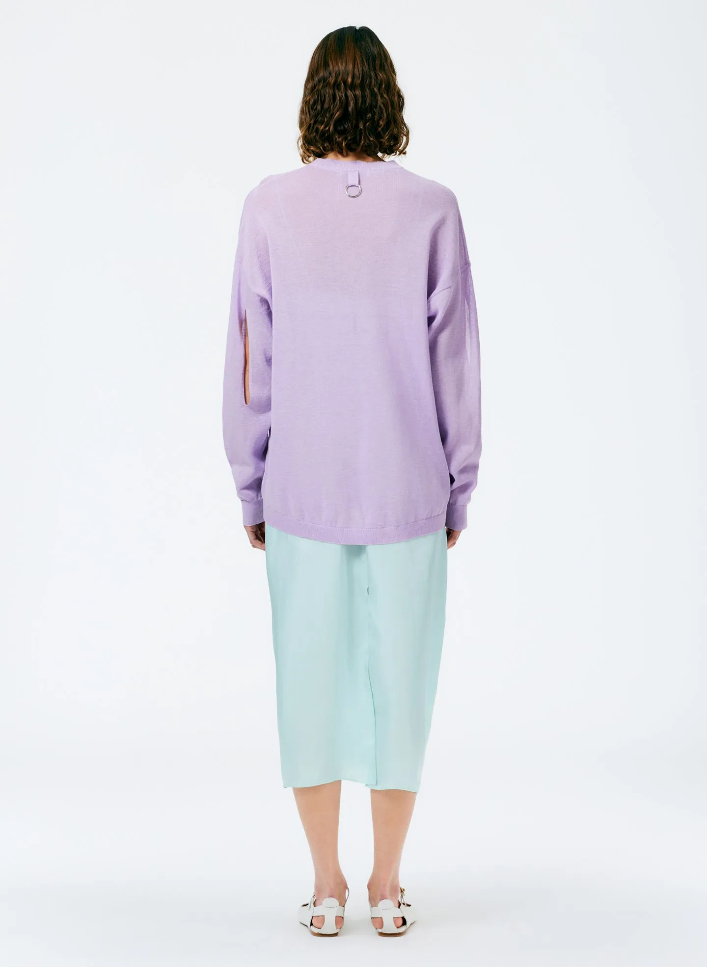 Crispy Viscose Slit Detail Oversized Pullover