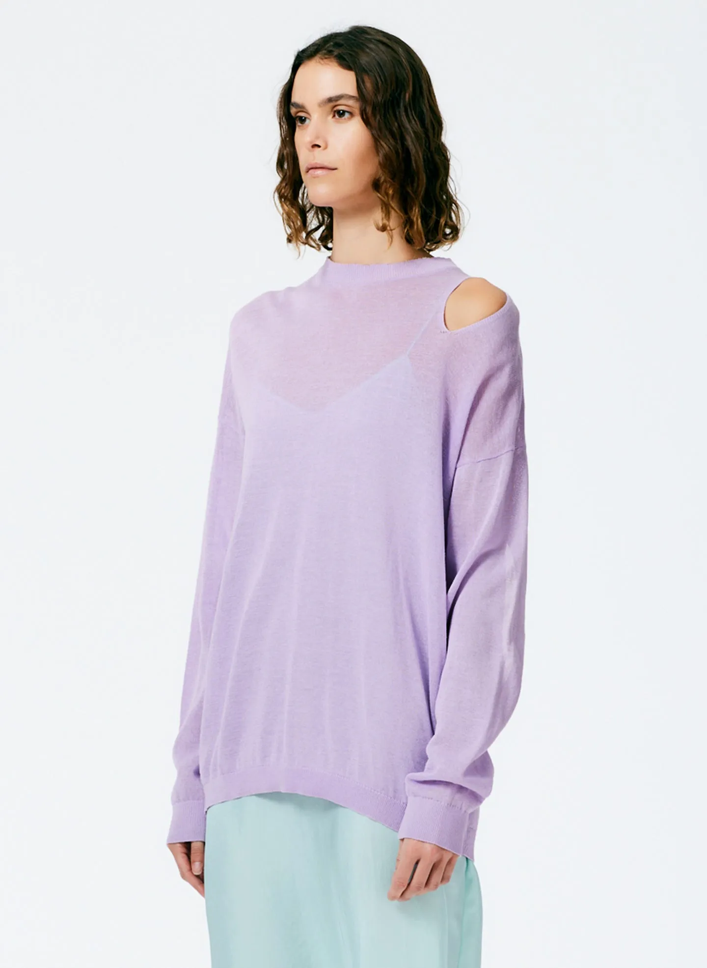 Crispy Viscose Slit Detail Oversized Pullover