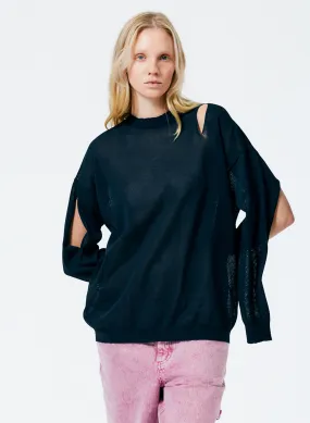 Crispy Viscose Slit Detail Oversized Pullover