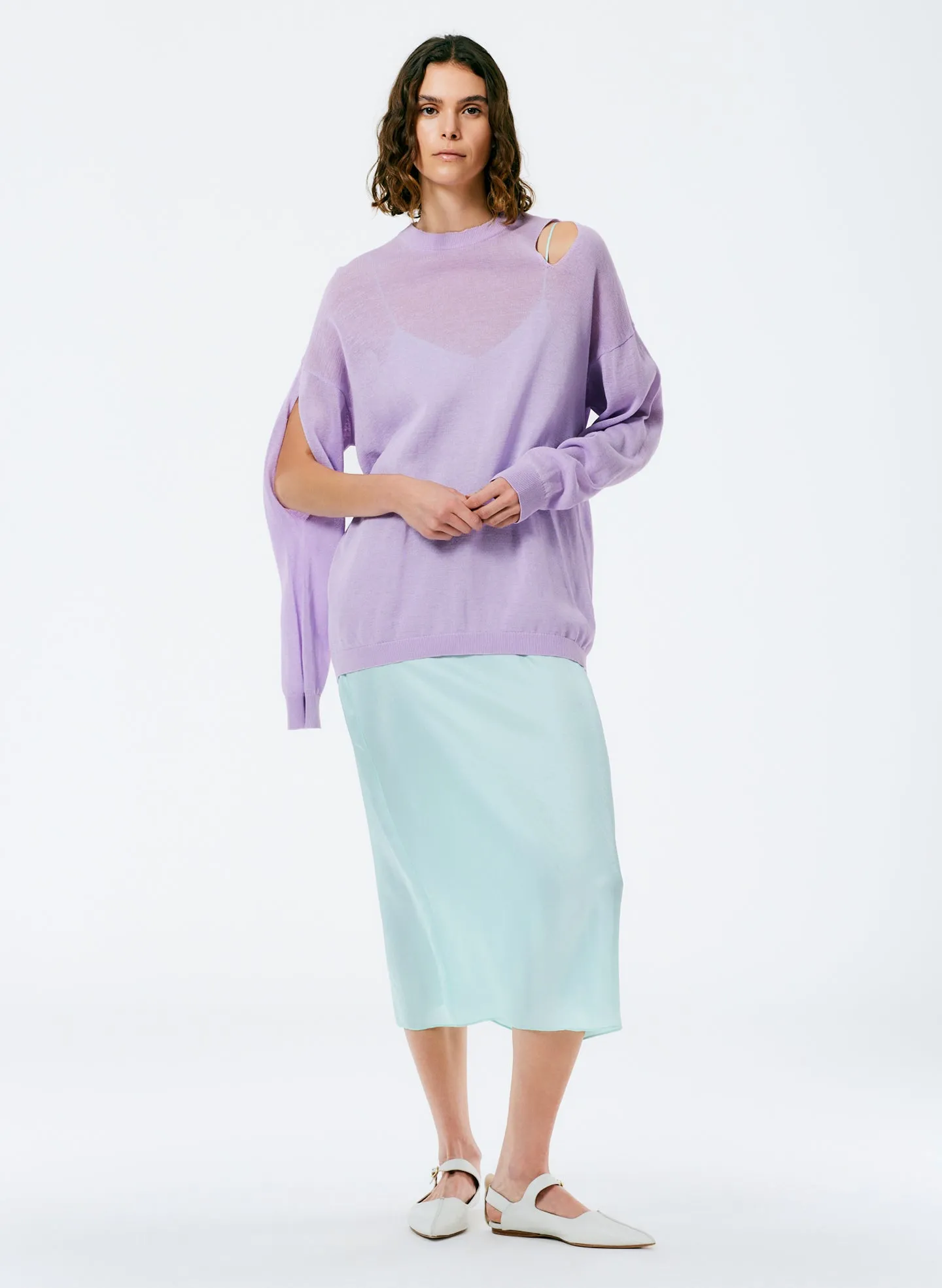 Crispy Viscose Slit Detail Oversized Pullover