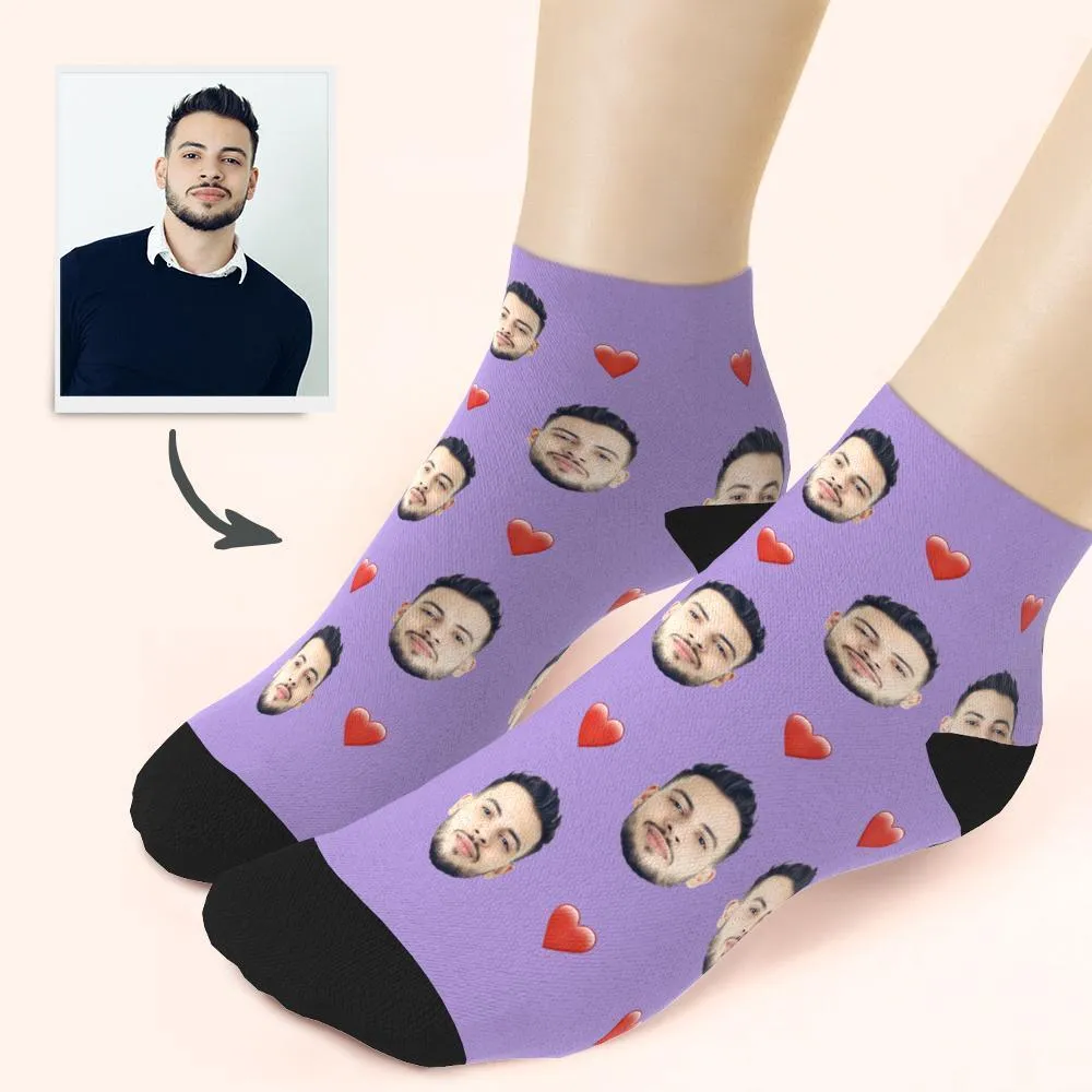 Custom Face And Heart On Quarter Length Socks