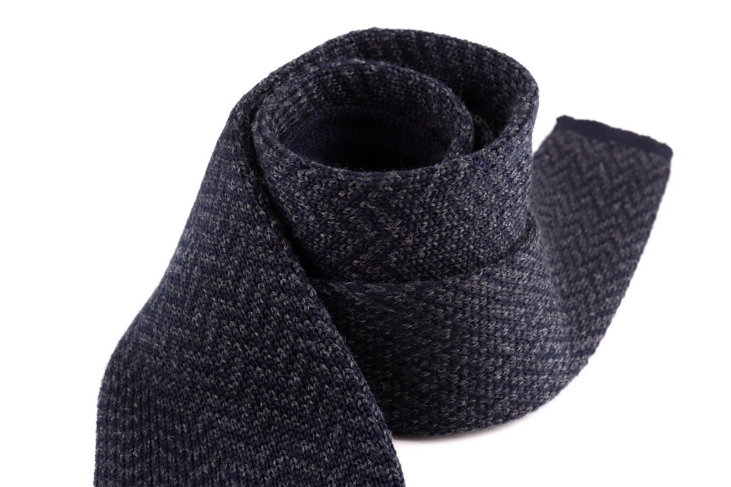 Dark Gray & Navy Herringbone Wool Knit Tie