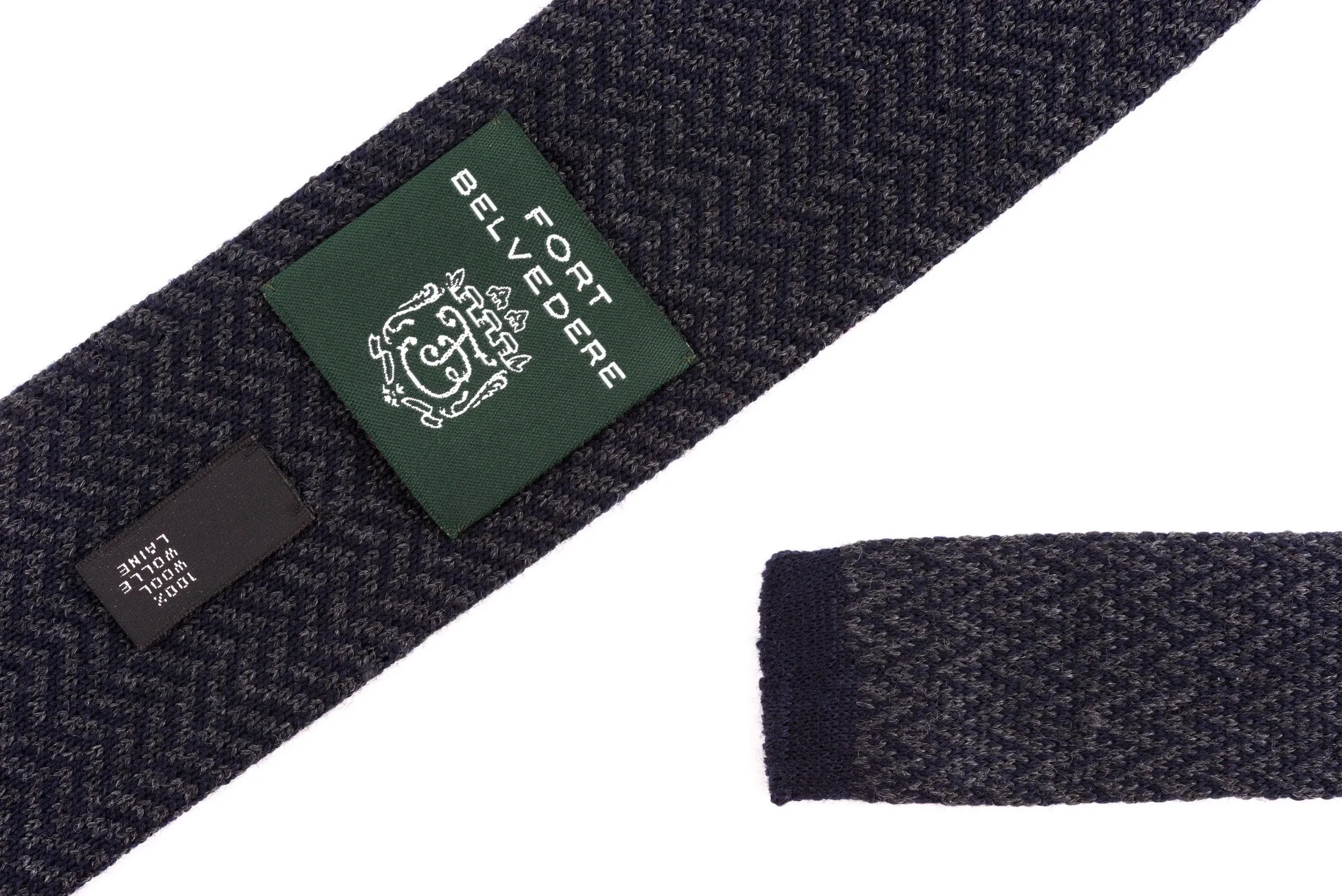 Dark Gray & Navy Herringbone Wool Knit Tie