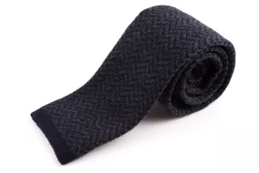 Dark Gray & Navy Herringbone Wool Knit Tie