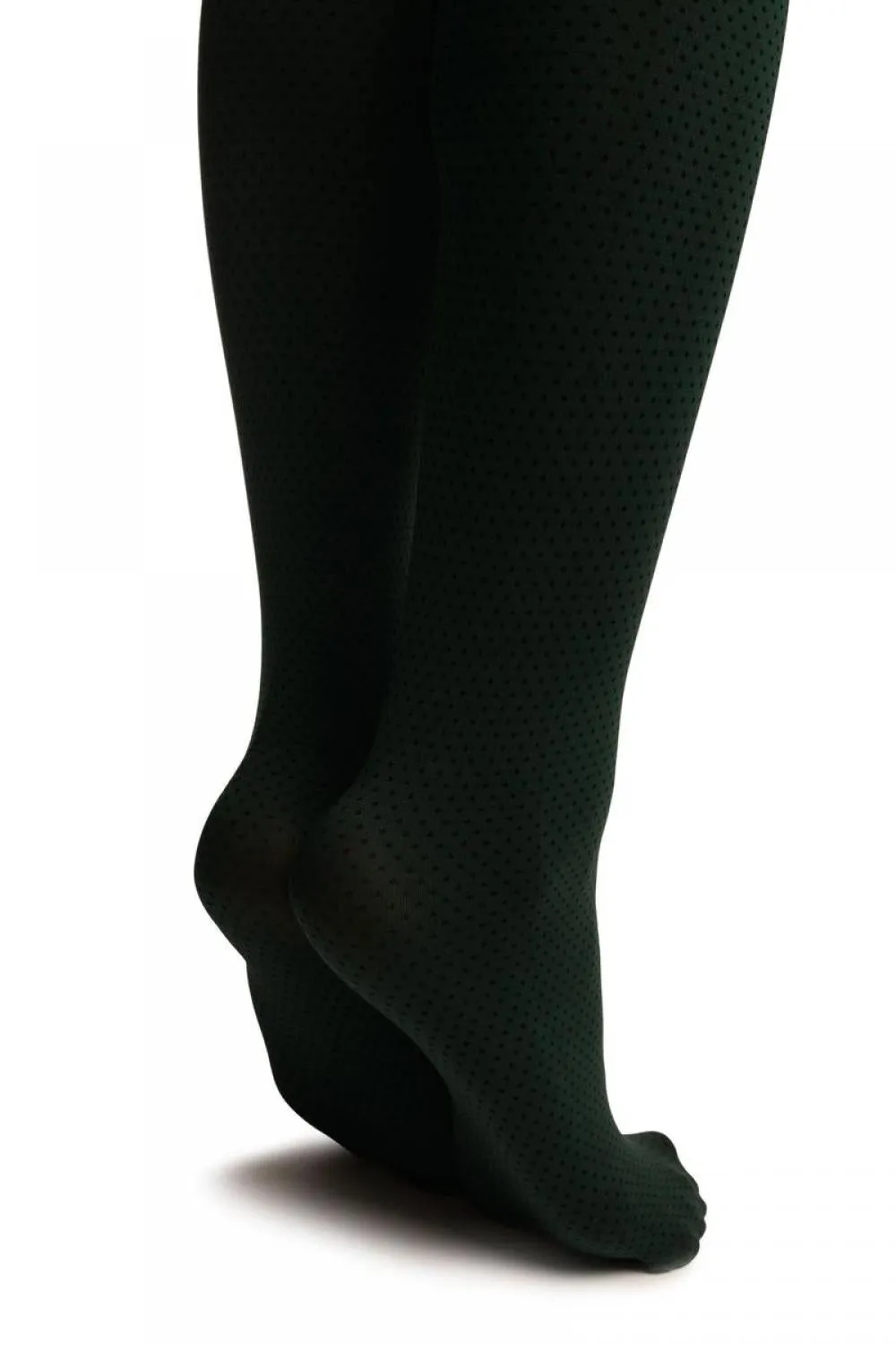 Dark Green With Black  Dots Tights