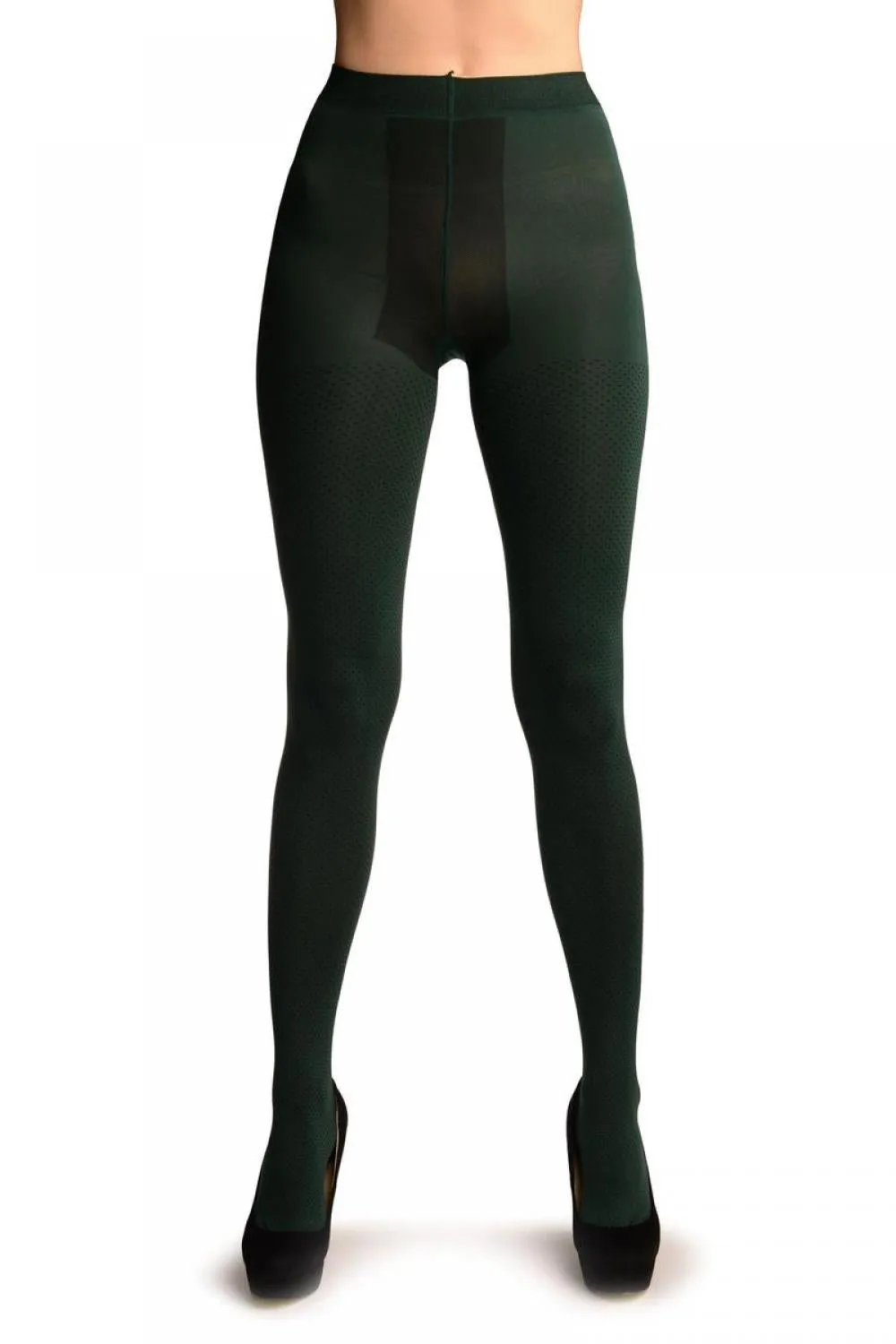 Dark Green With Black  Dots Tights