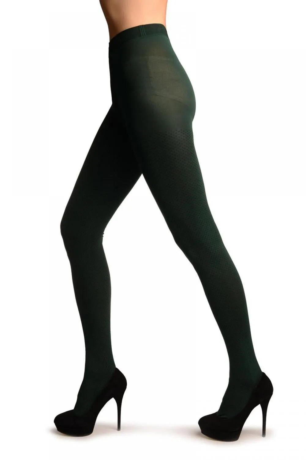 Dark Green With Black  Dots Tights