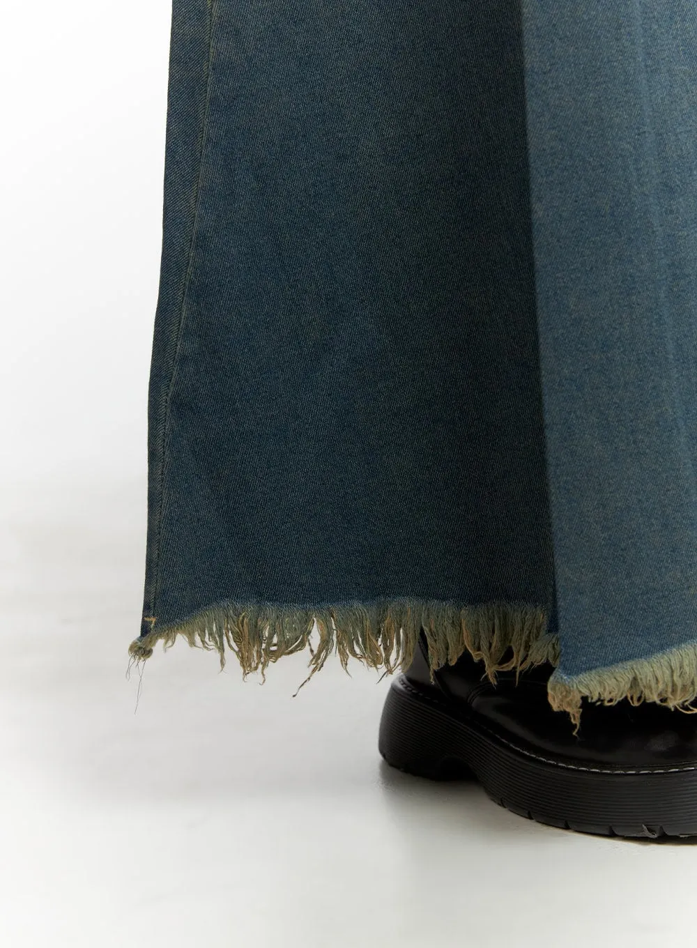 Distressed Hem Denim Maxi Skirt CL403