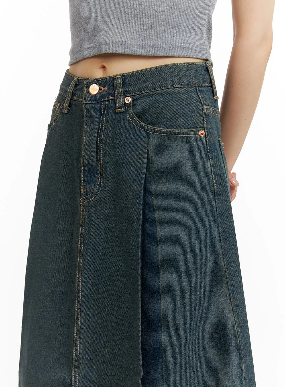 Distressed Hem Denim Maxi Skirt CL403