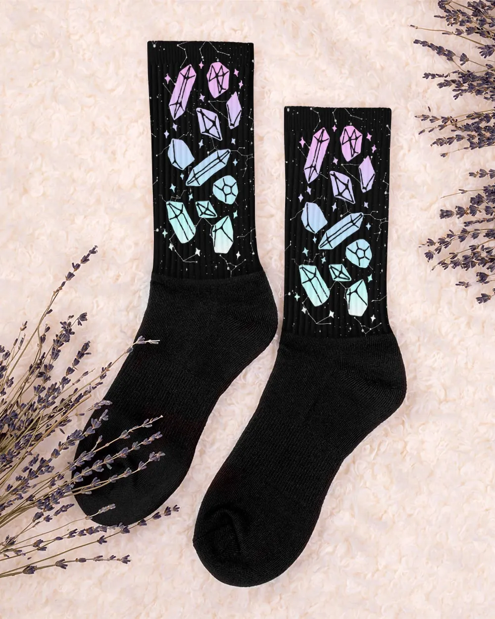 Divination Crystals Socks - Vegan Unisex Goth Witchy Socks Grunge Alt Accessories Cool Gothic Gifts for Him and Her