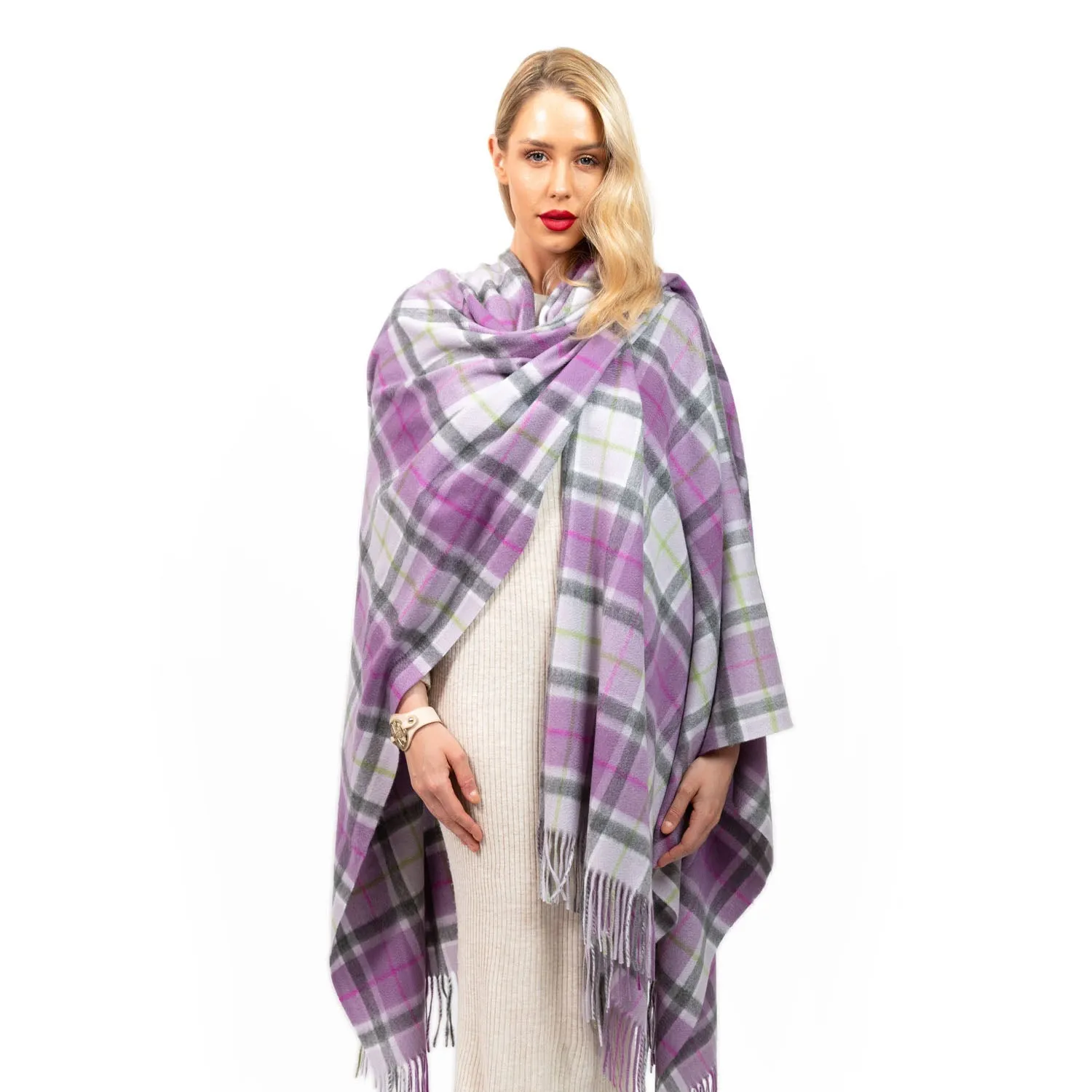 Edinburgh Cashmere Cape  Light Purple Check