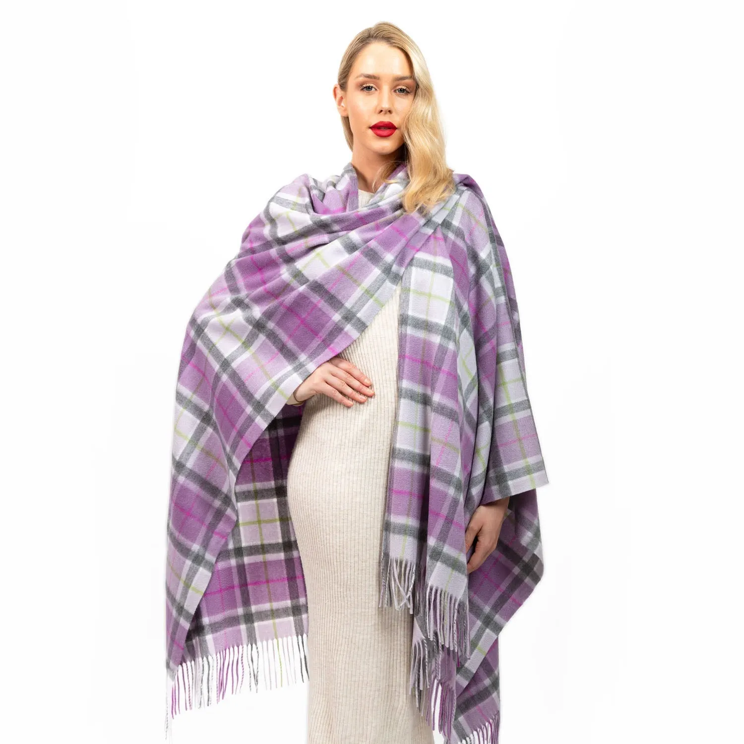 Edinburgh Cashmere Cape  Light Purple Check