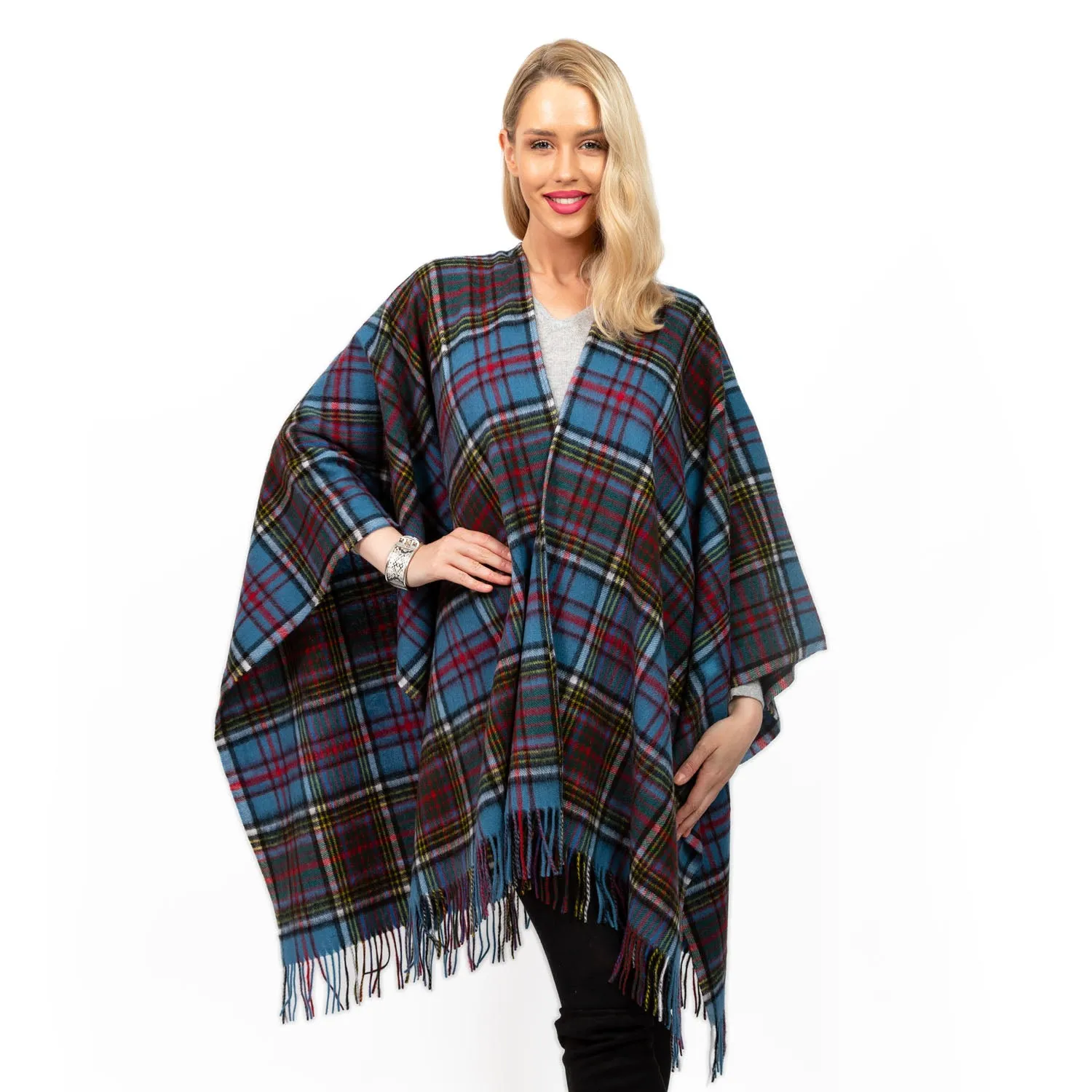 Edinburgh Lambswool Long Tartan Cape Enlarged Off Ctr Scotty Thom Denim