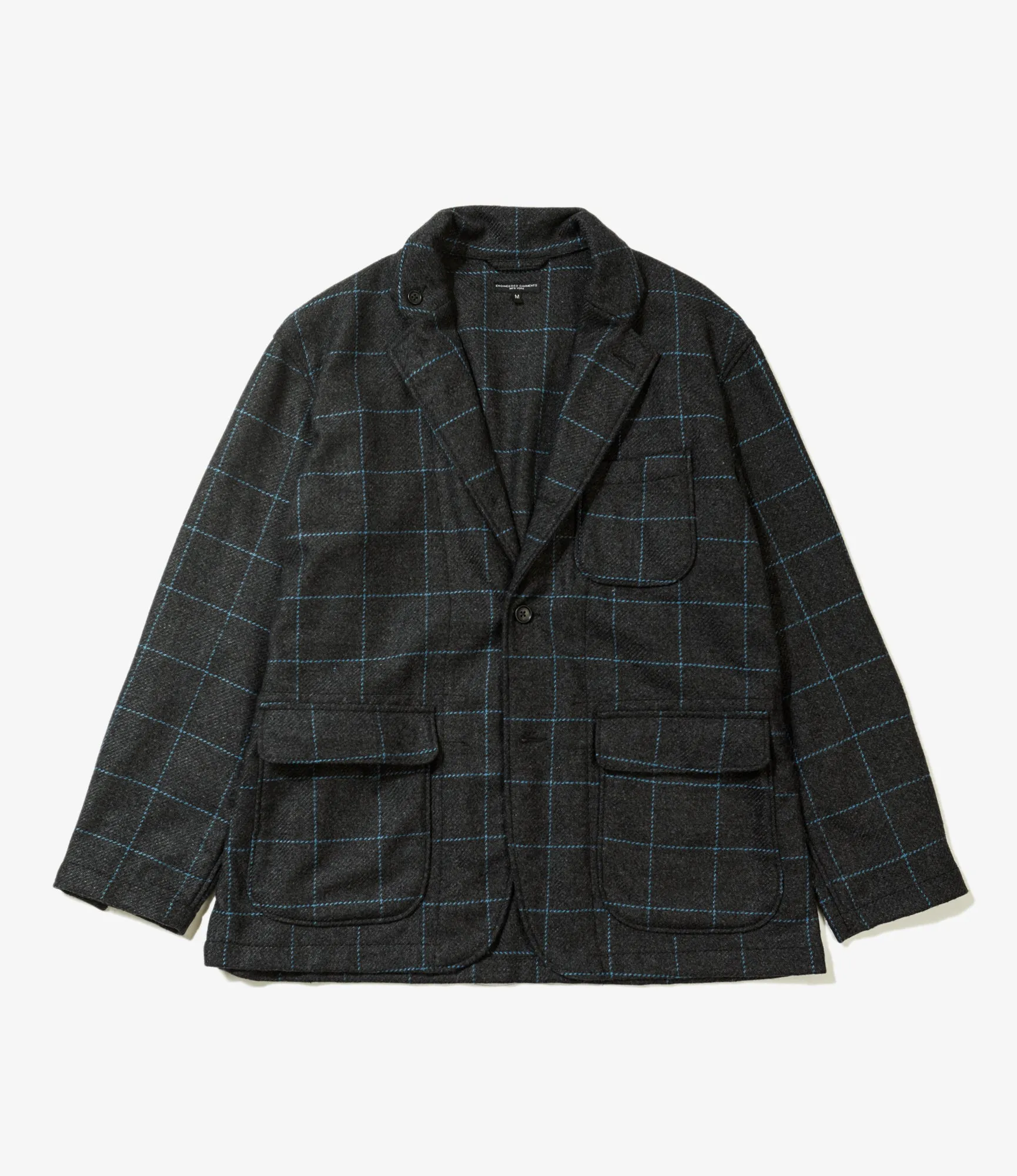 Engineered Garments Loiter Jacket - Charcoal/Lt.Blue Wool Poly Windowpane