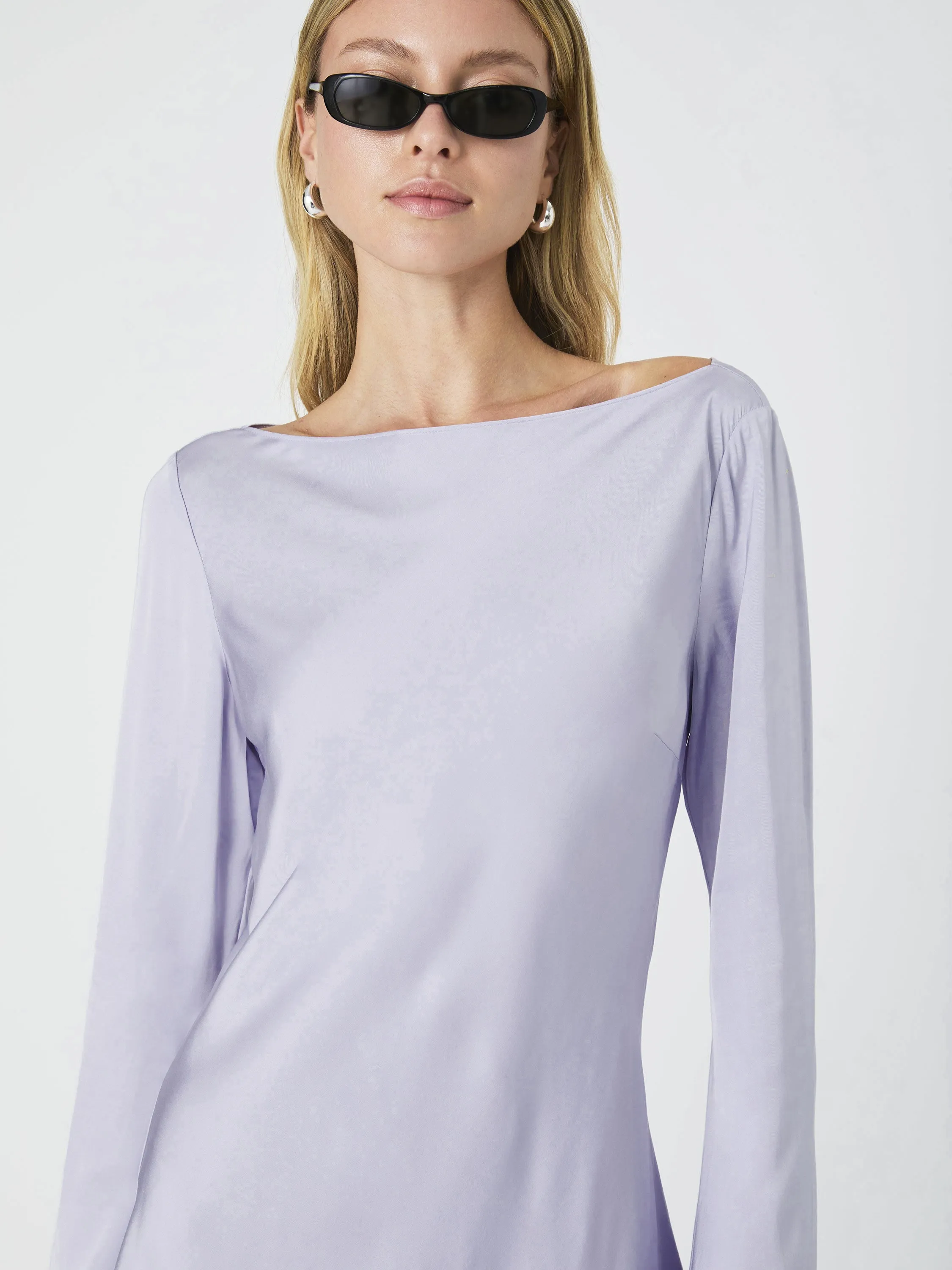 Ennis Satin Longsleeve Mini Dress Lavender