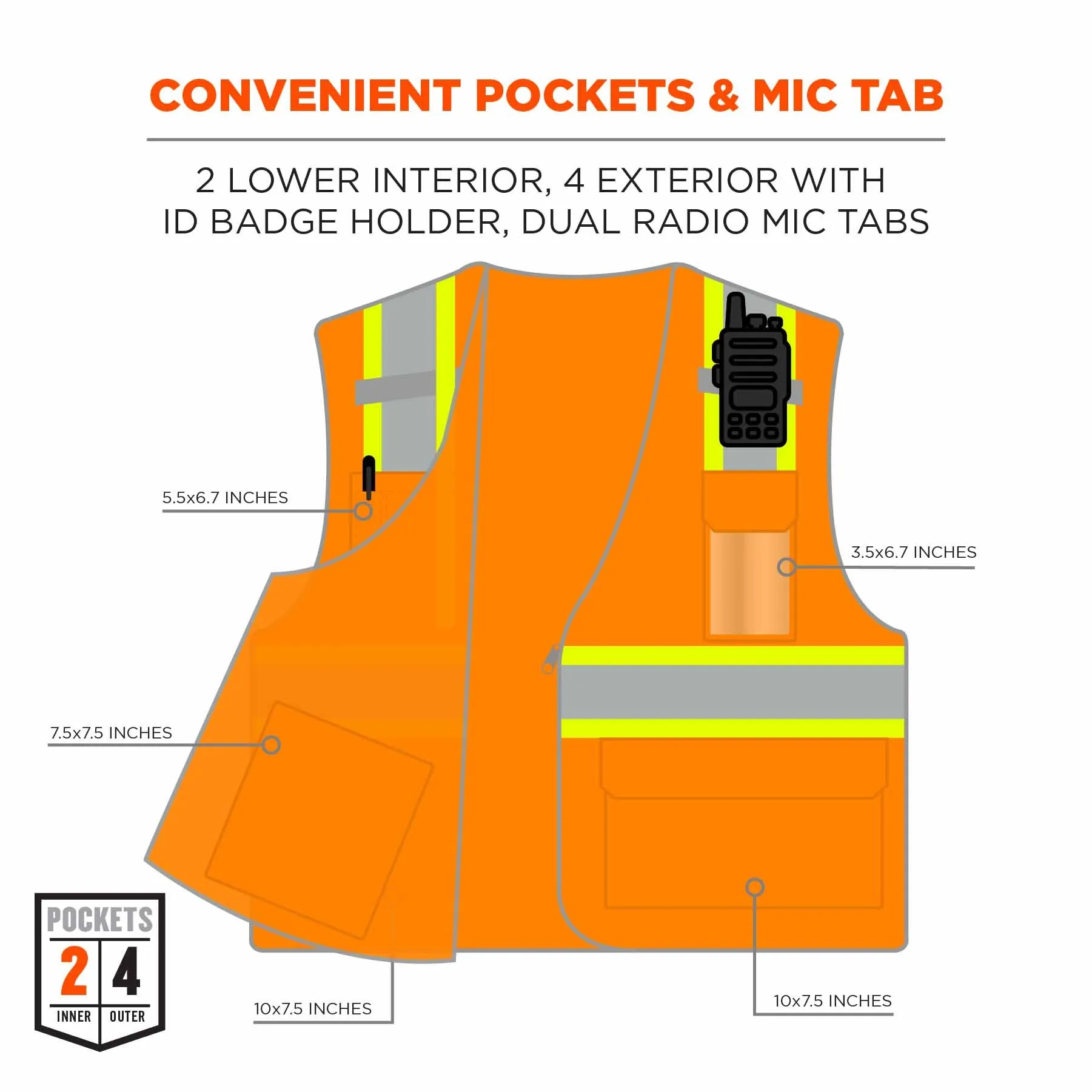 Ergodyne 24574 8246Z-S L Orange Class 2 Two-Tone Mesh Vest - Single Size