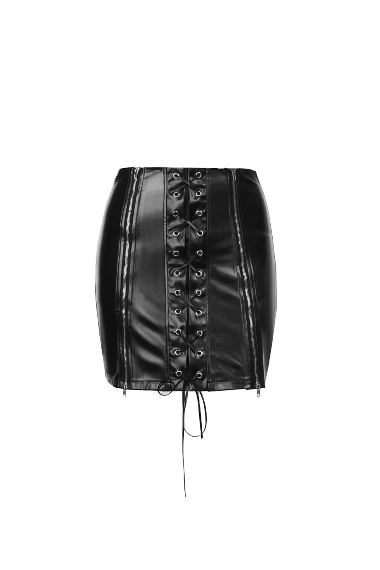 Eyelet Strap Pack Hip Leather Skirt