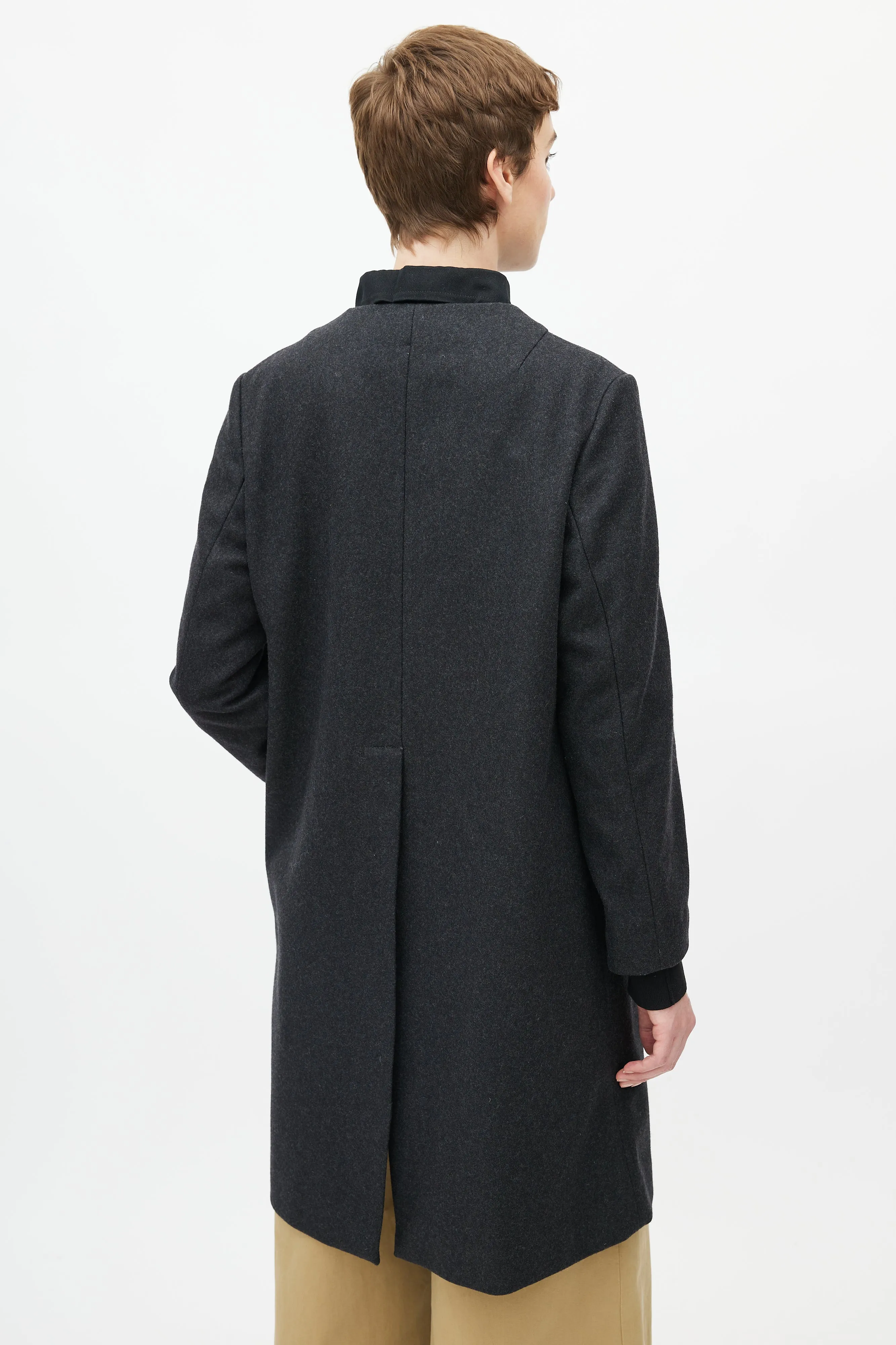 Fall 2013 Dark Grey Wool Collarless Coat