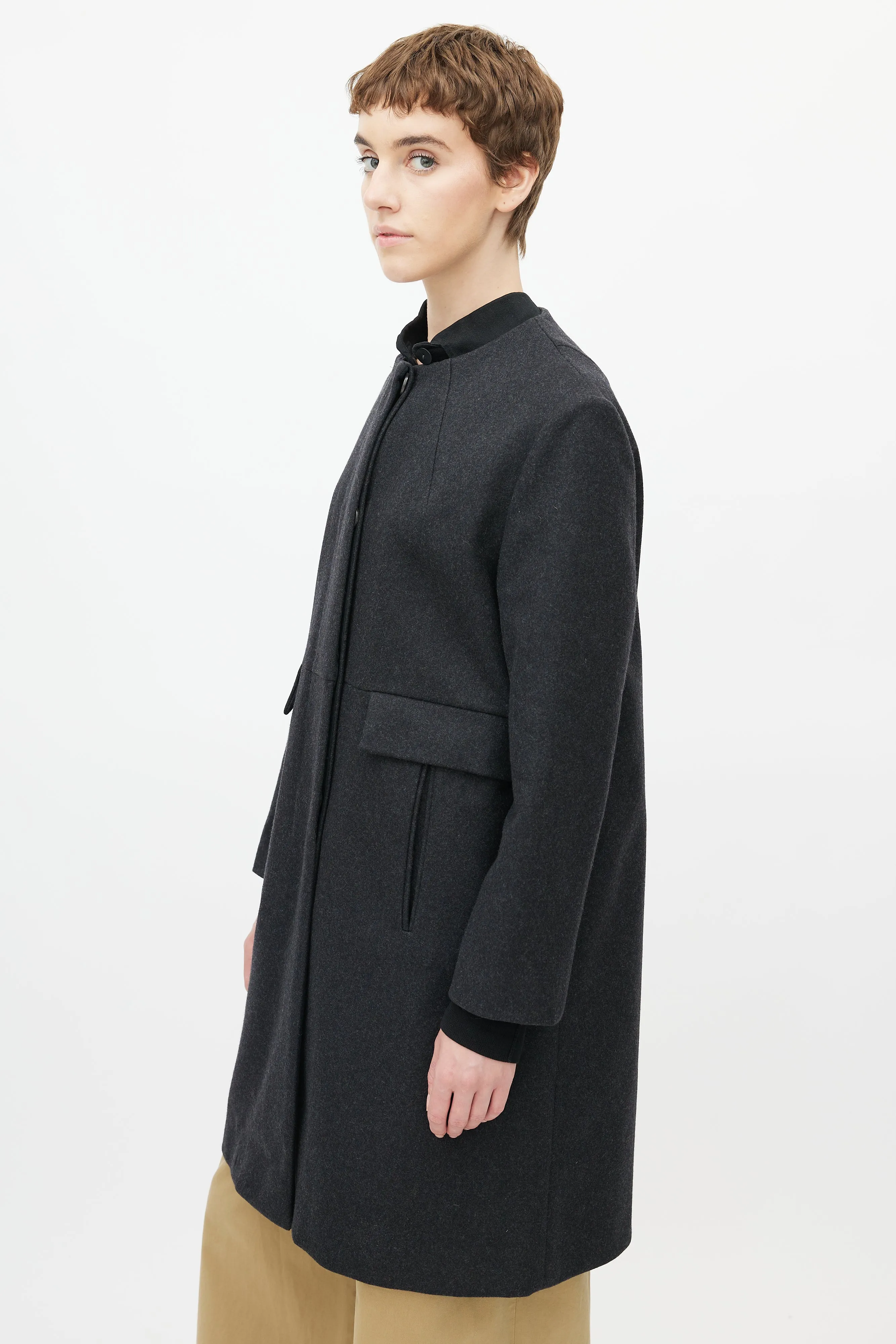 Fall 2013 Dark Grey Wool Collarless Coat