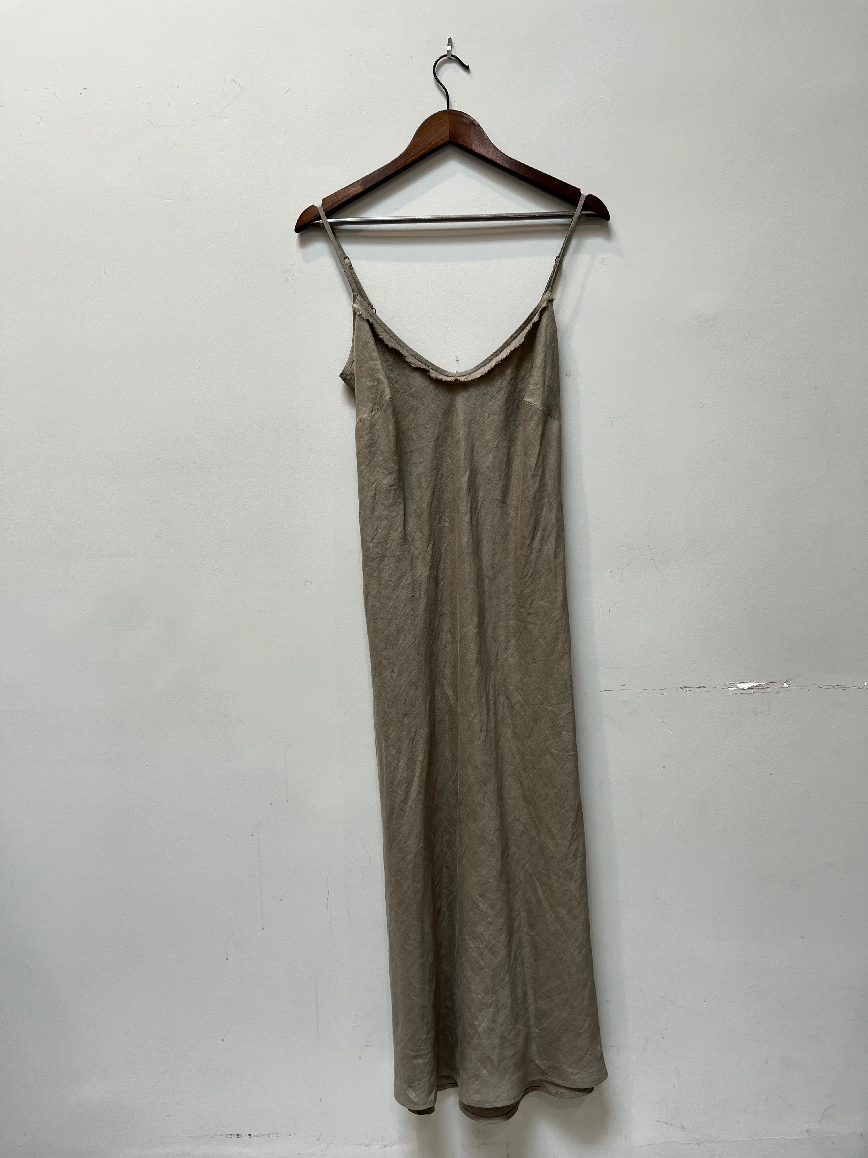 Farrah Slip Dress in French Linen - Olive