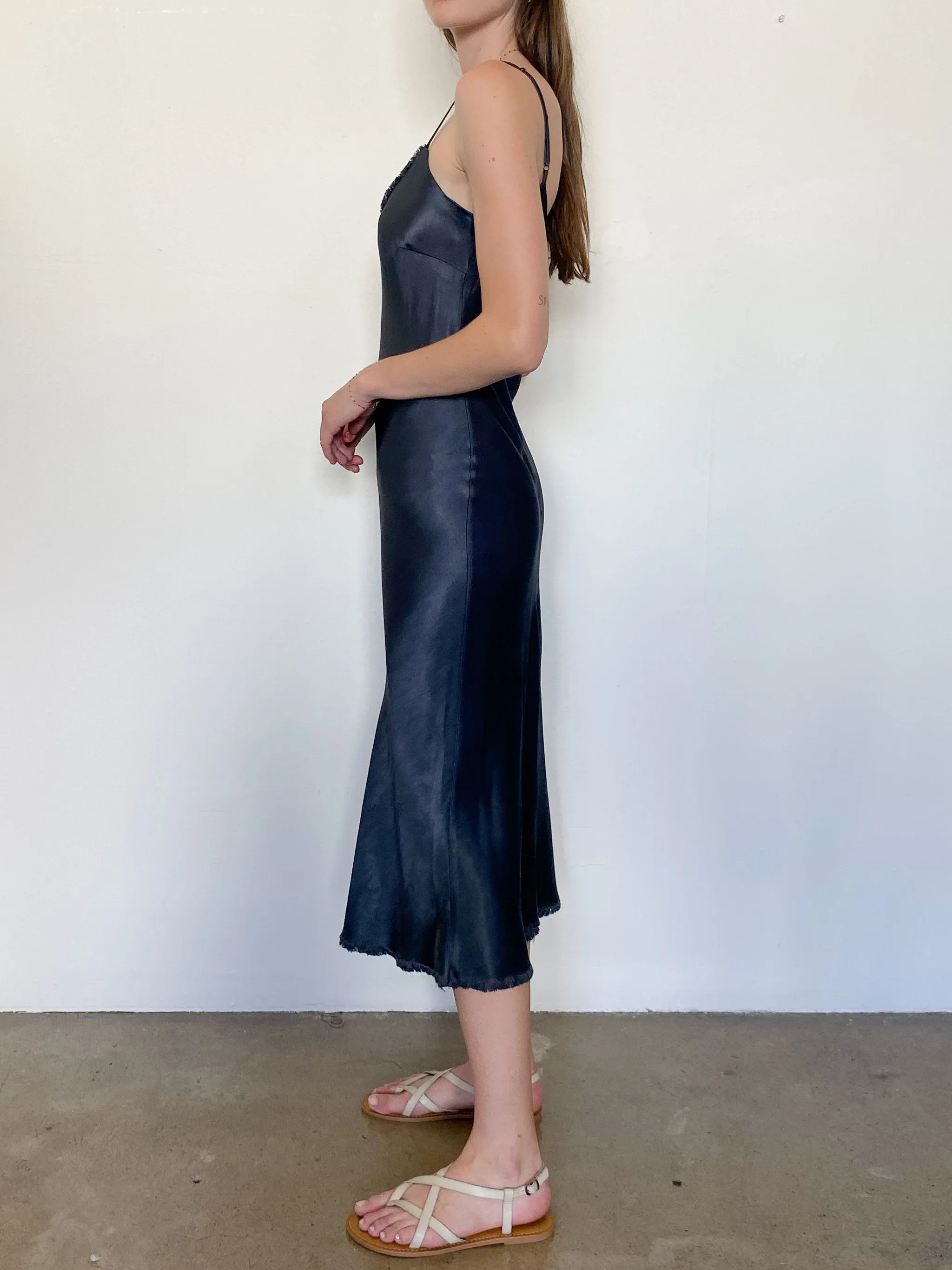 Farrah Slip Dress in Vintage Satin - Lava