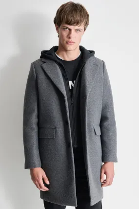 FAUX WOOL COAT WITH HOODED BIB