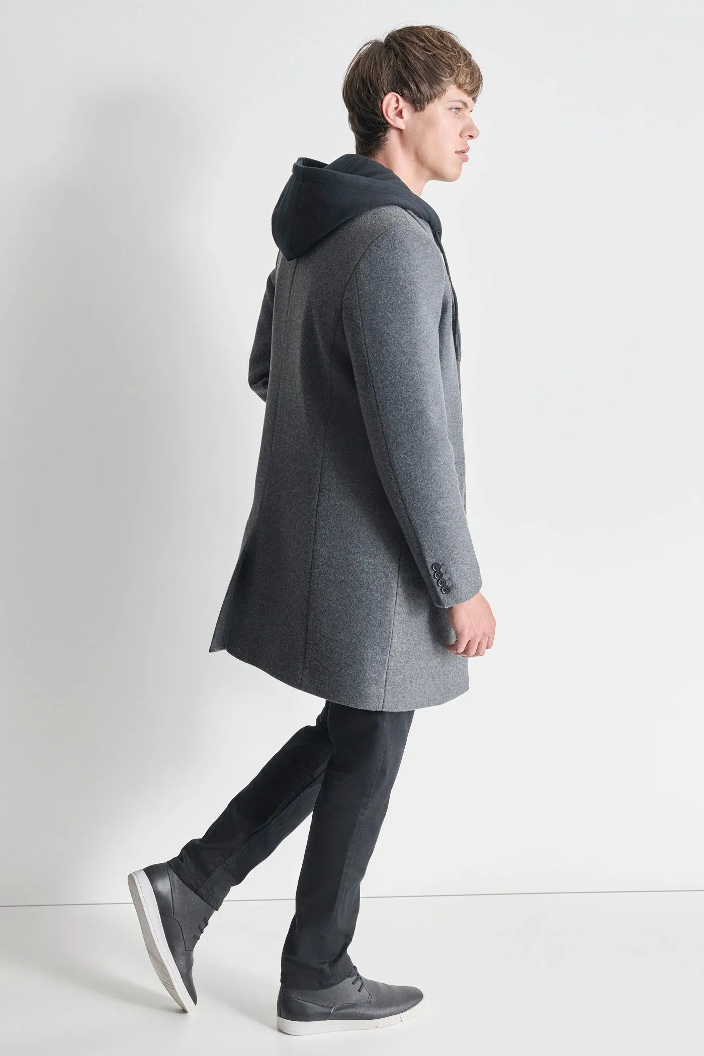 FAUX WOOL COAT WITH HOODED BIB