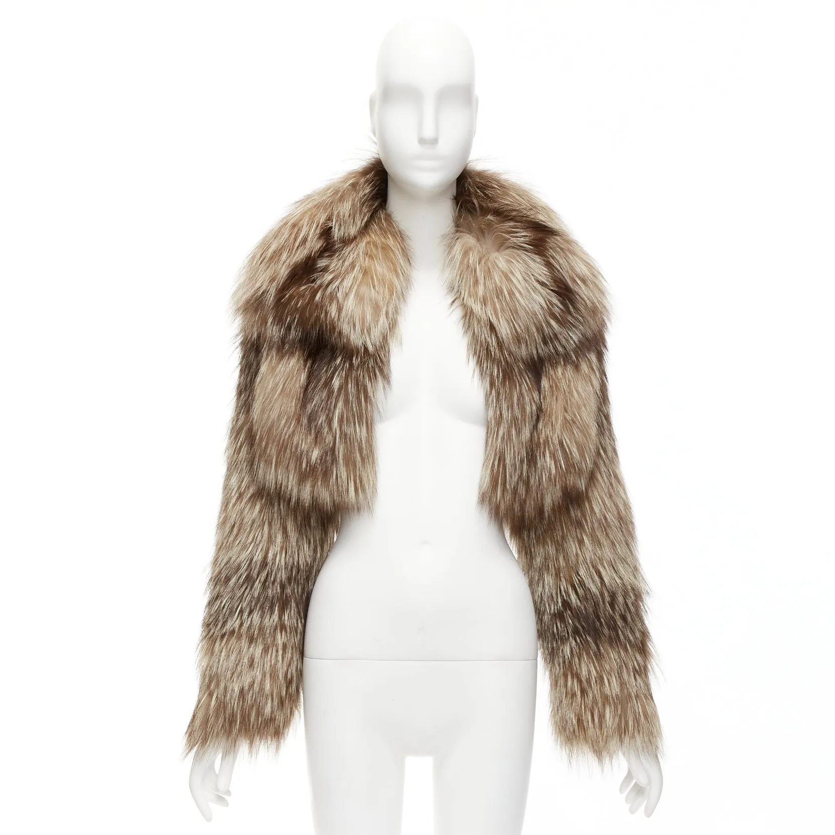 FENDI brown fur long sleeve crop jacket with detachable collar IT36 XXS