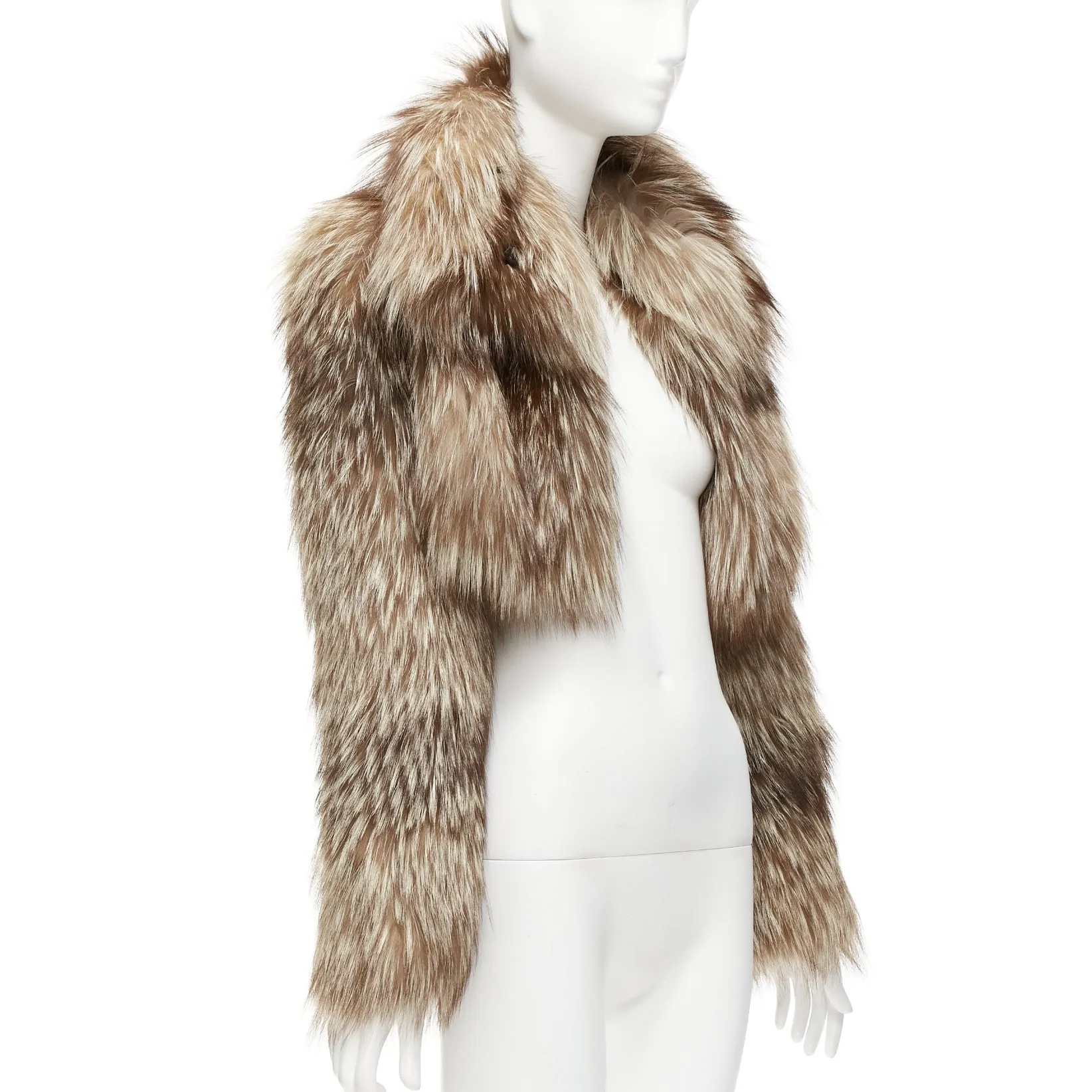 FENDI brown fur long sleeve crop jacket with detachable collar IT36 XXS