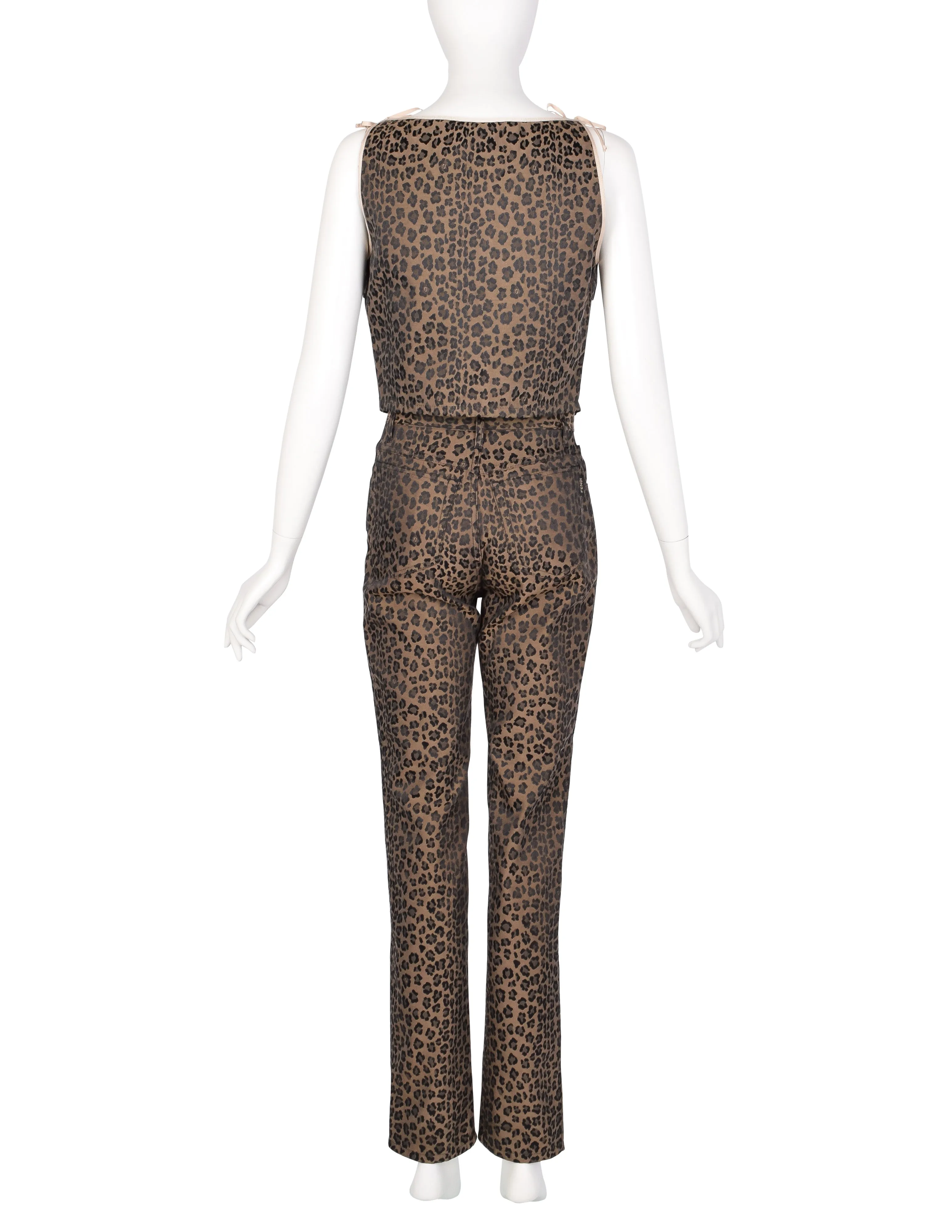 Fendi Vintage 1990s Leopard Print Logo Top & Pants Set