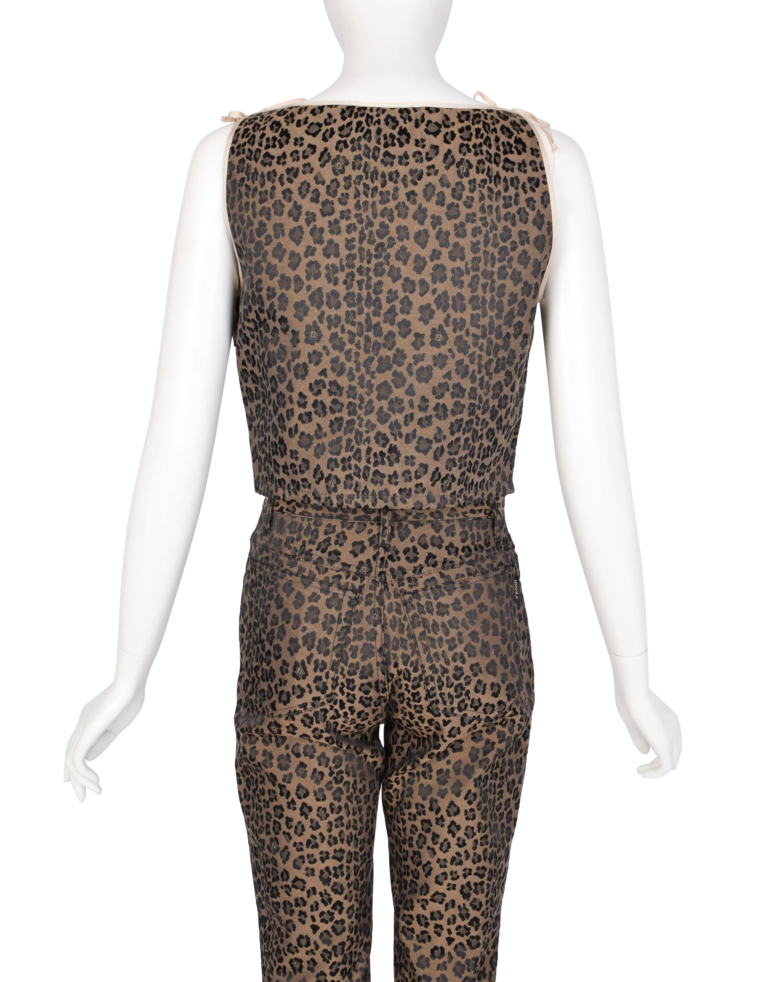 Fendi Vintage 1990s Leopard Print Logo Top & Pants Set