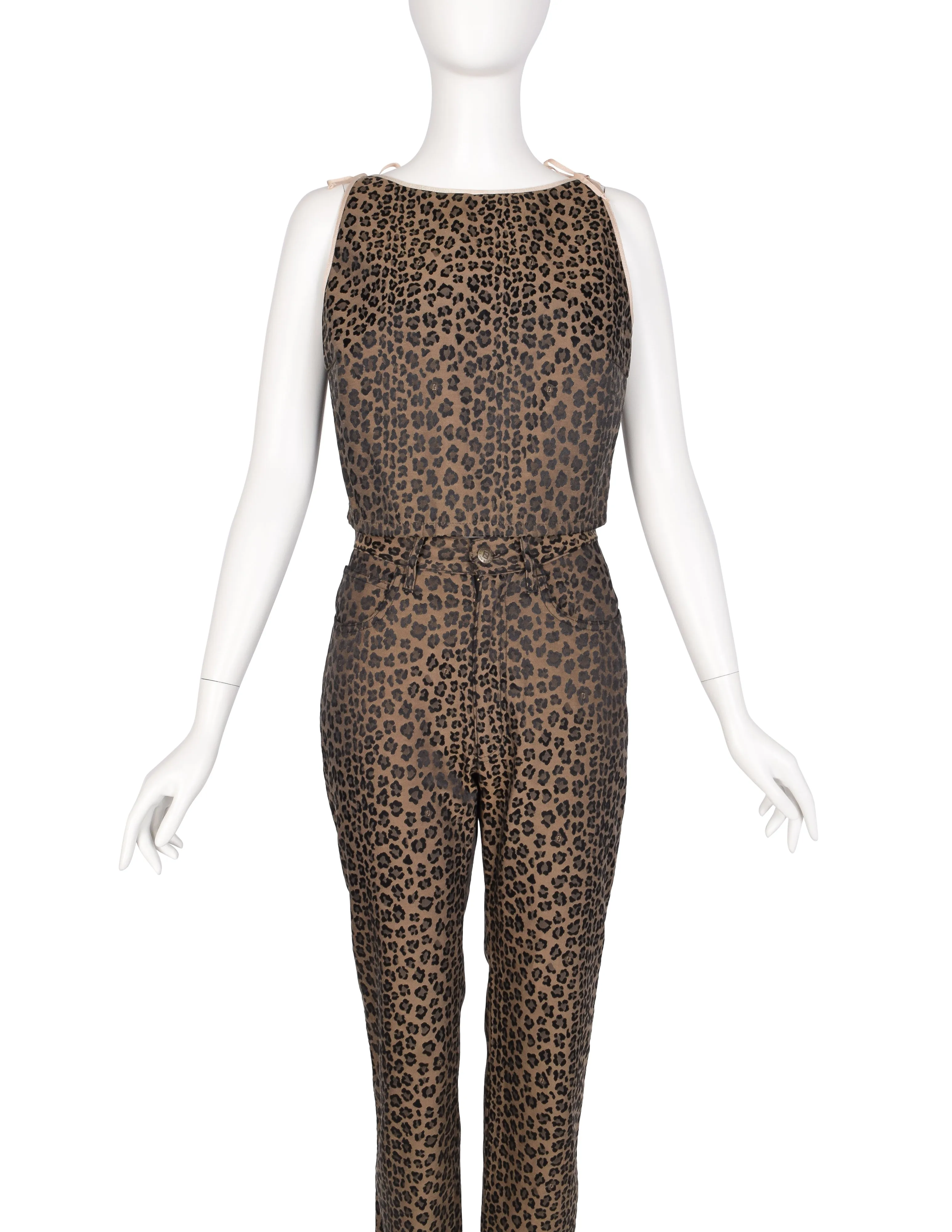 Fendi Vintage 1990s Leopard Print Logo Top & Pants Set