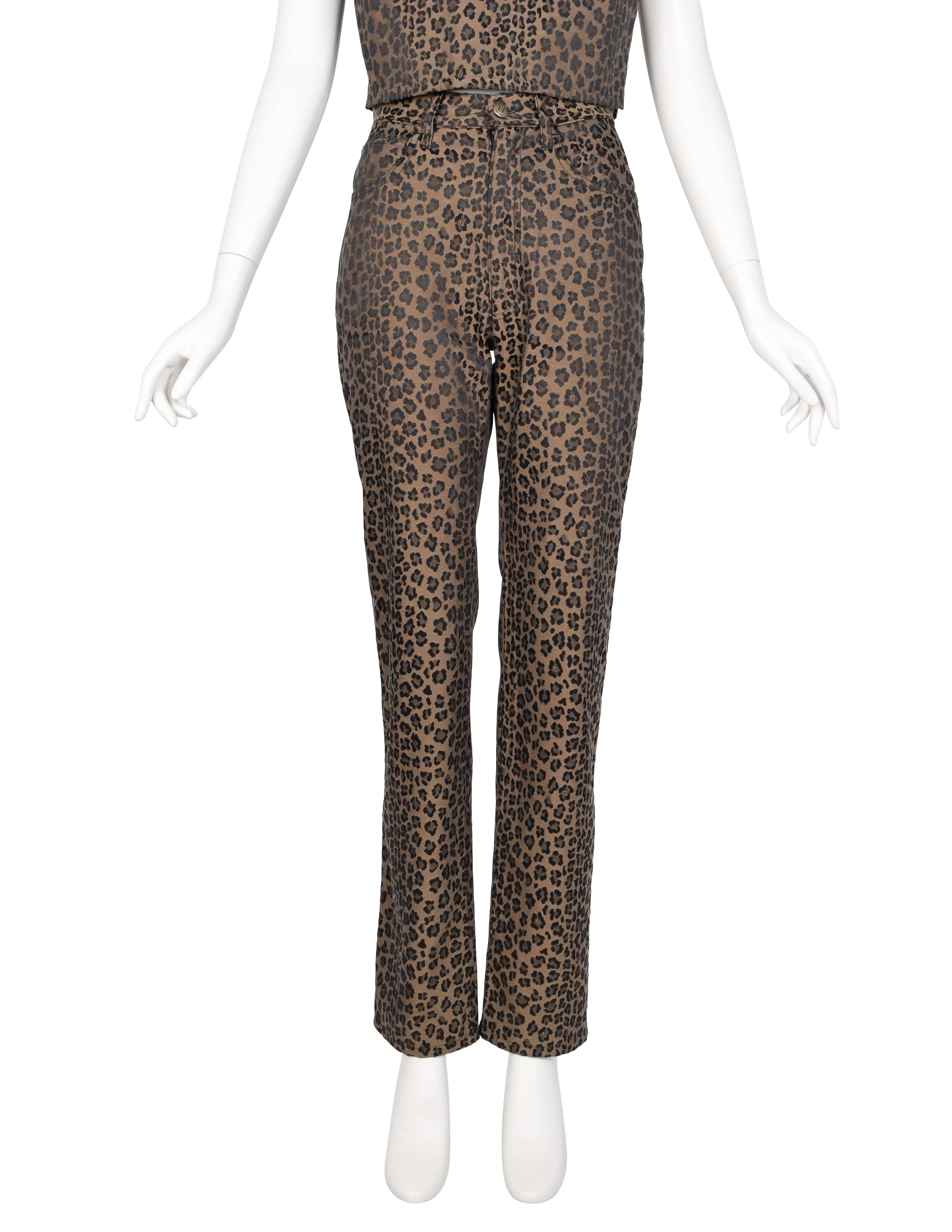 Fendi Vintage 1990s Leopard Print Logo Top & Pants Set