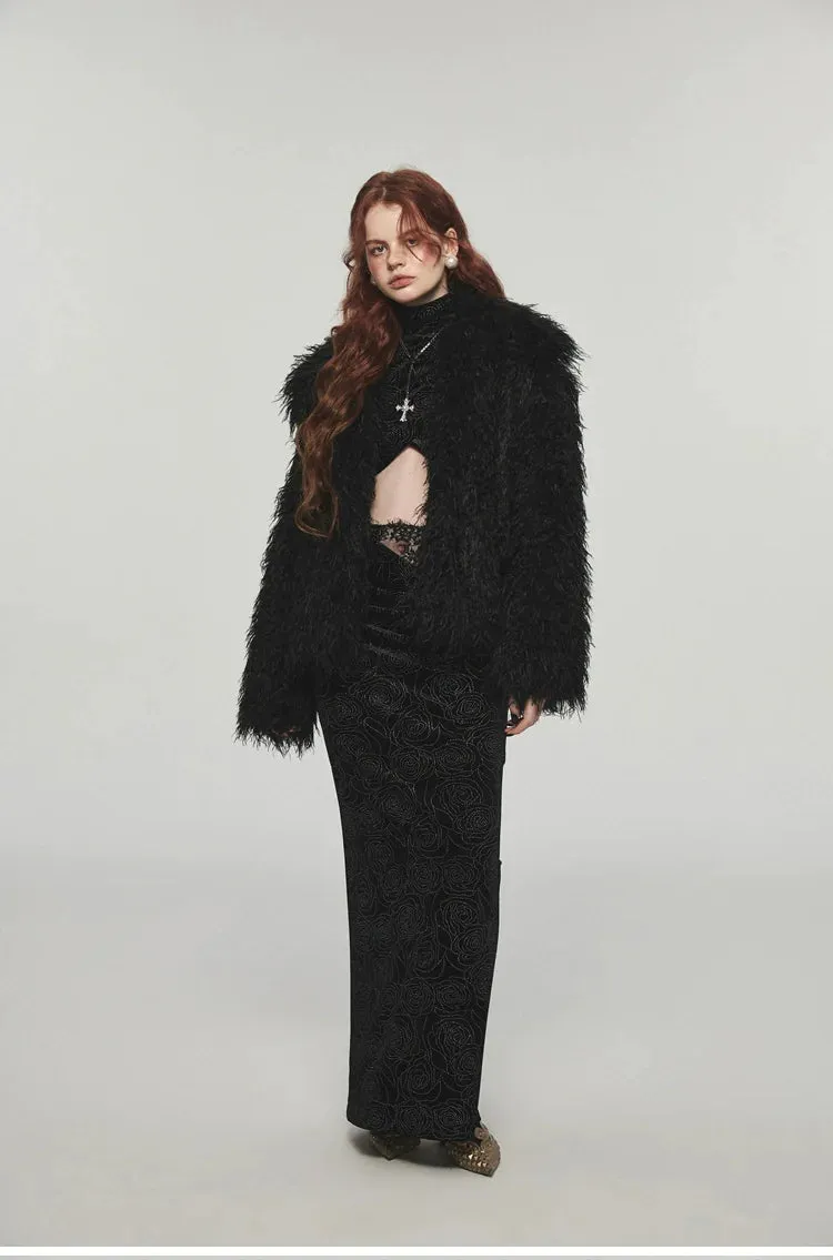 (Final Sale) Furry Long Collar Faux Fur Coat