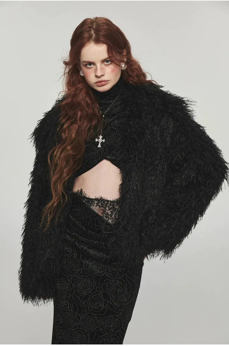 (Final Sale) Furry Long Collar Faux Fur Coat