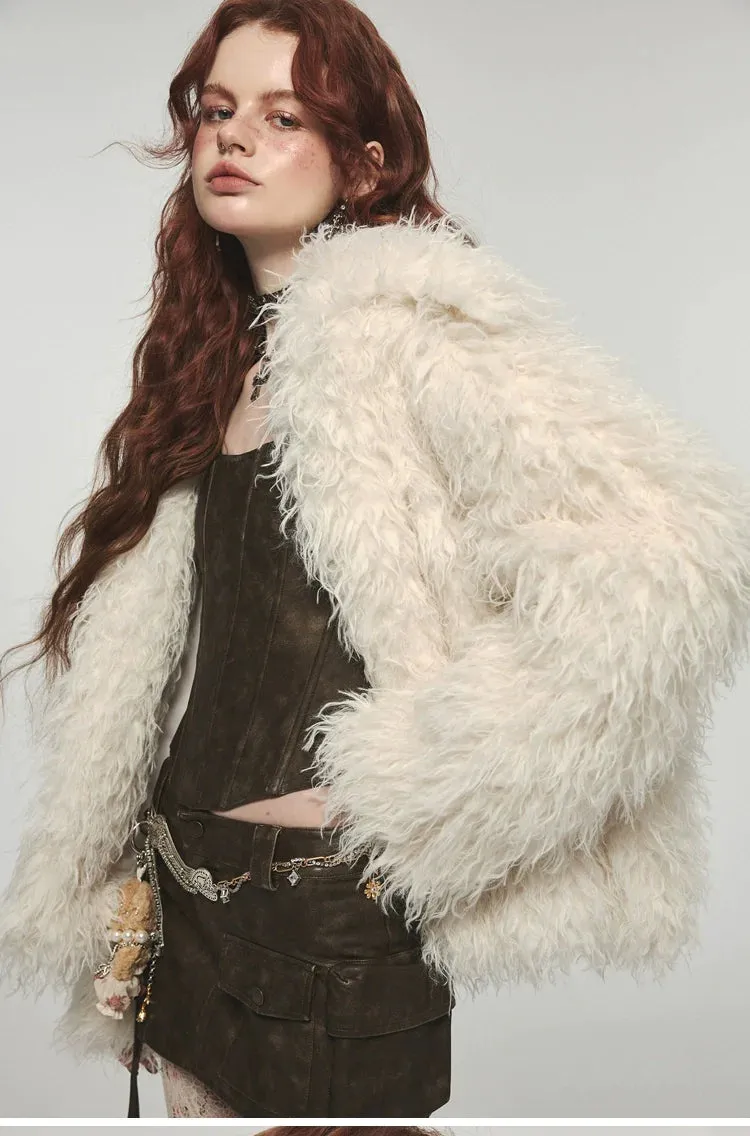 (Final Sale) Furry Long Collar Faux Fur Coat