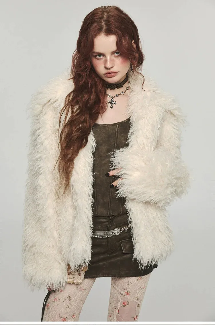 (Final Sale) Furry Long Collar Faux Fur Coat