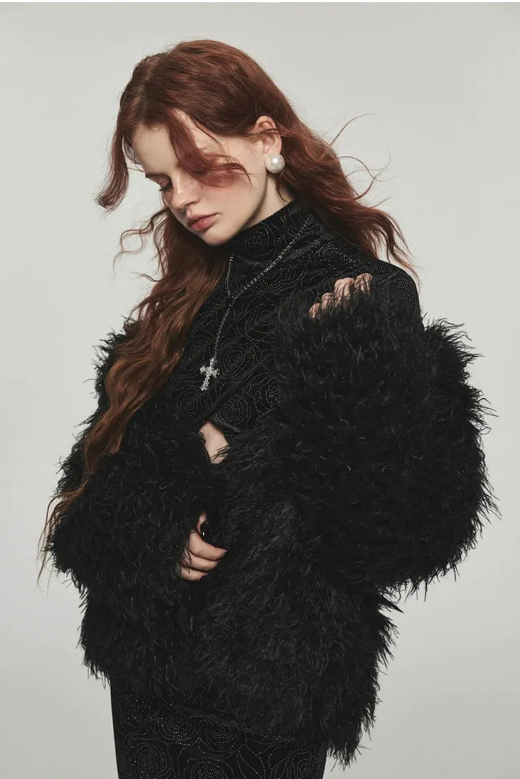 (Final Sale) Furry Long Collar Faux Fur Coat