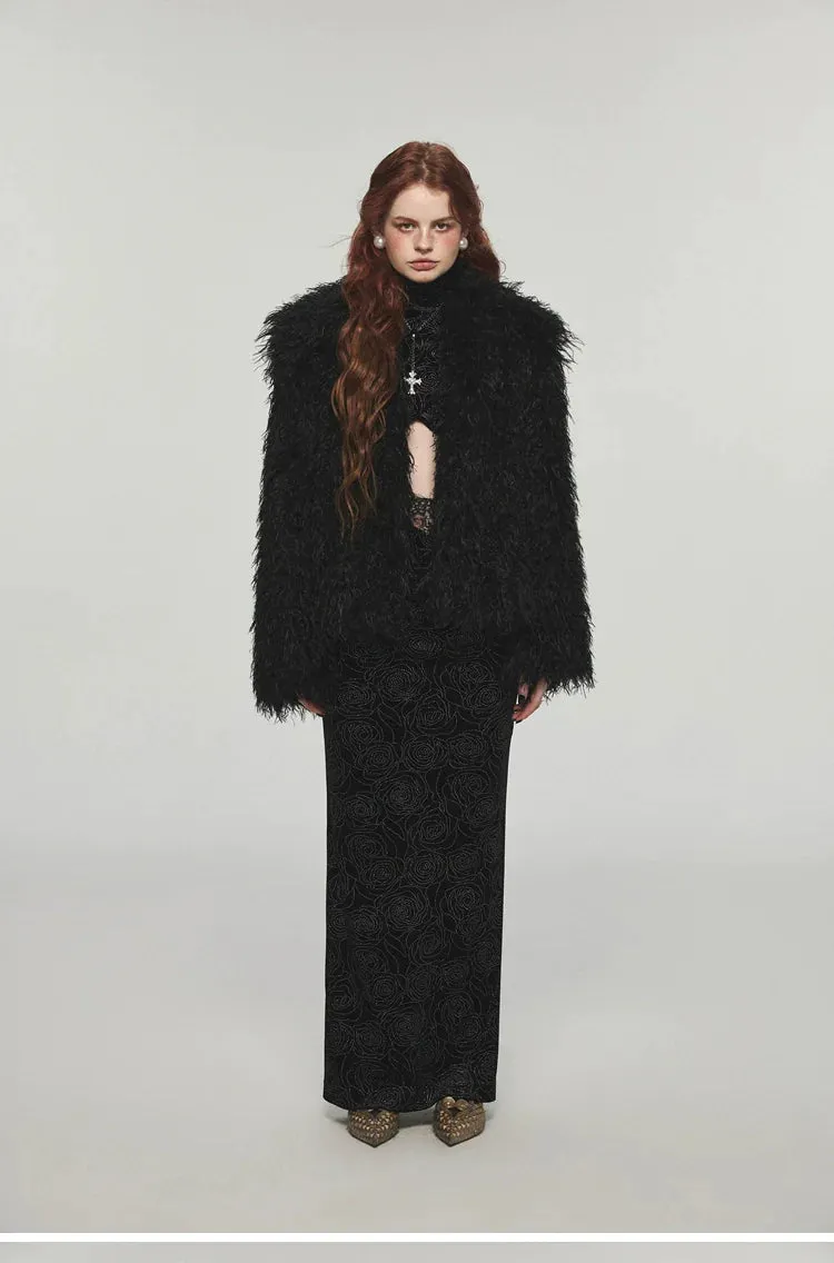 (Final Sale) Furry Long Collar Faux Fur Coat