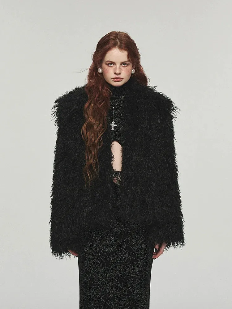 (Final Sale) Furry Long Collar Faux Fur Coat