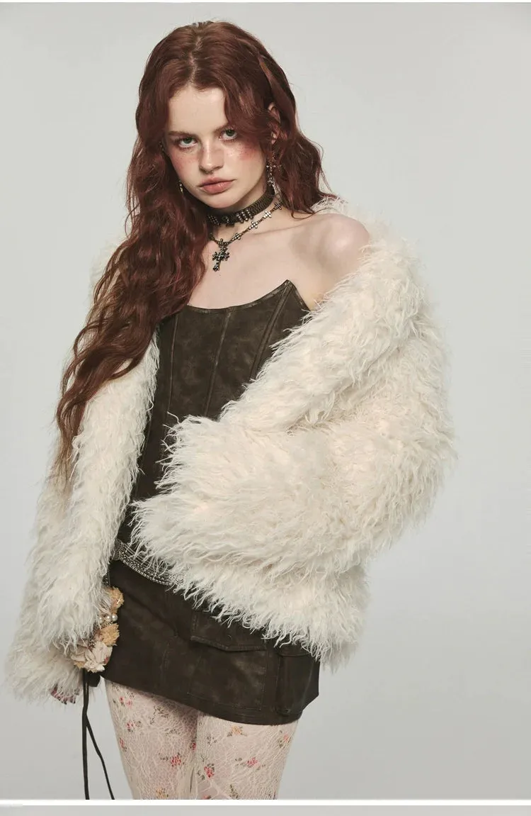 (Final Sale) Furry Long Collar Faux Fur Coat