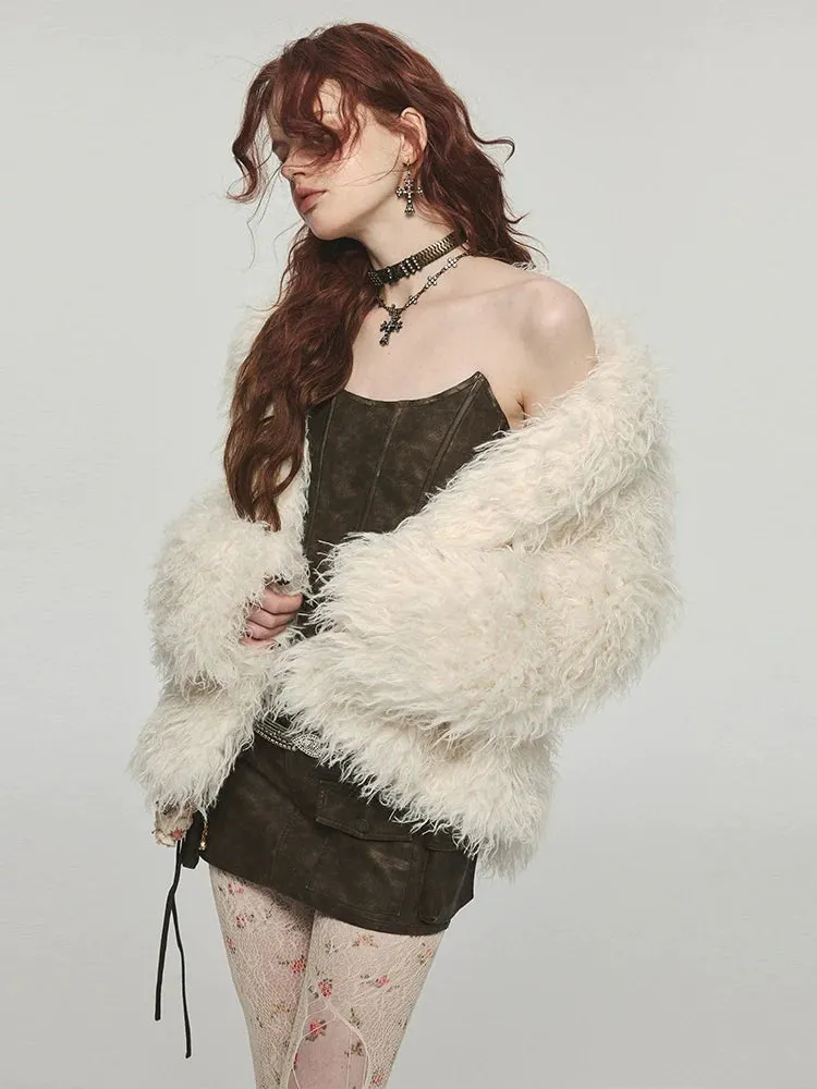 (Final Sale) Furry Long Collar Faux Fur Coat