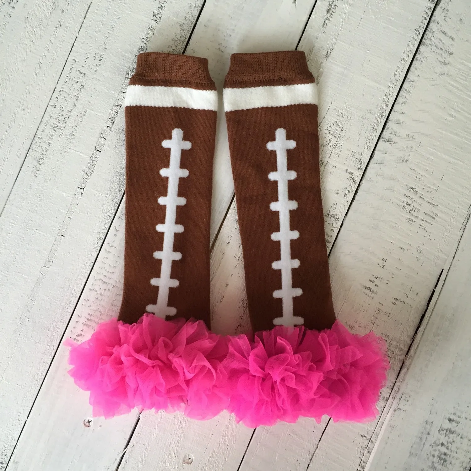 Football Leg Warmers with ruffle - Brown, White, Pink, Magenta/Plum