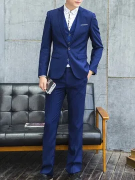 Formal Men's Three Pieces Suit with Contrast Buttons